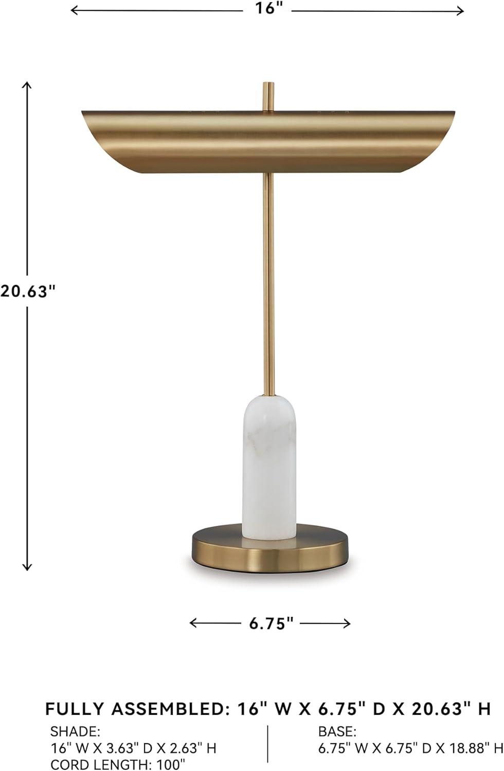 imageSignature Design by Ashley Rowleigh Contemporary Marble and Metal Desk Lamp with 2 Sockets USBC Ports and OnOff Switch Metallic ampamp White