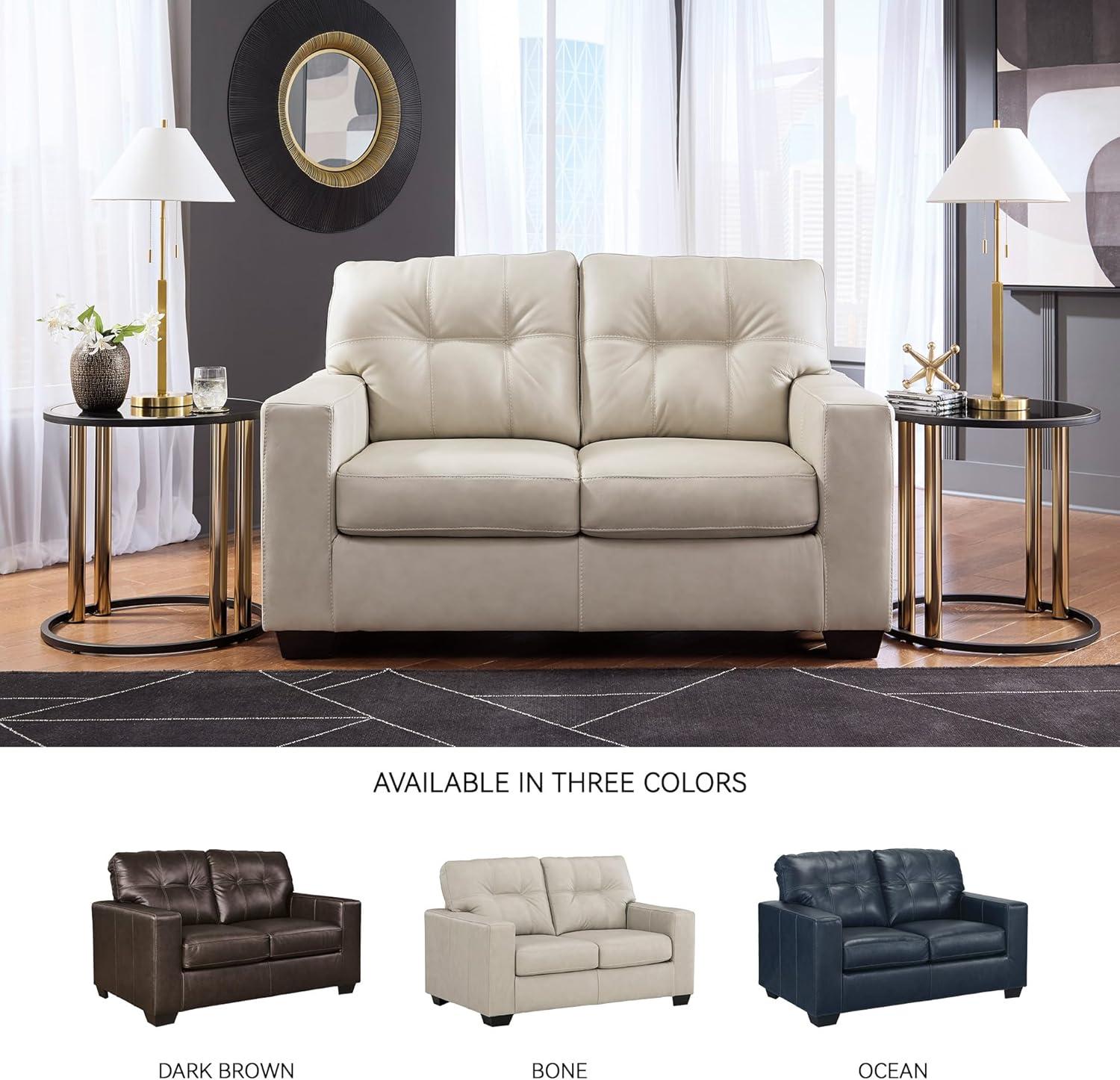 imageSignature Design by Ashley Santorine Classic Leather Match Loveseat with Tufted Cushion and Removable Cushion Light Gray