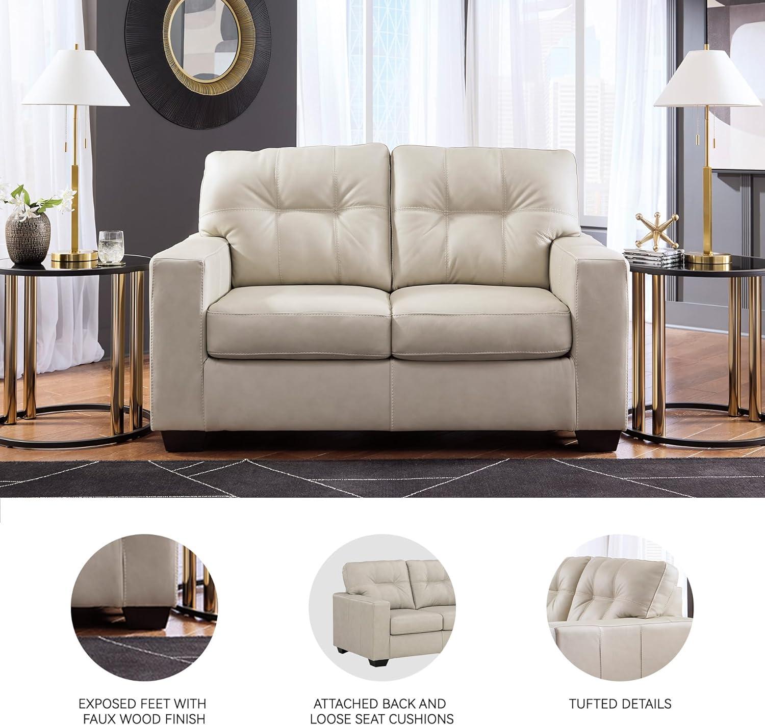 imageSignature Design by Ashley Santorine Classic Leather Match Loveseat with Tufted Cushion and Removable Cushion Light Gray
