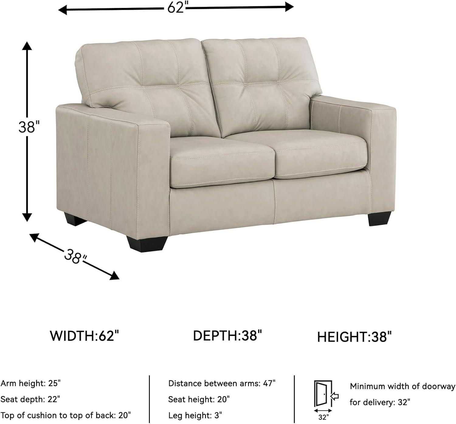 imageSignature Design by Ashley Santorine Classic Leather Match Loveseat with Tufted Cushion and Removable Cushion Light Gray