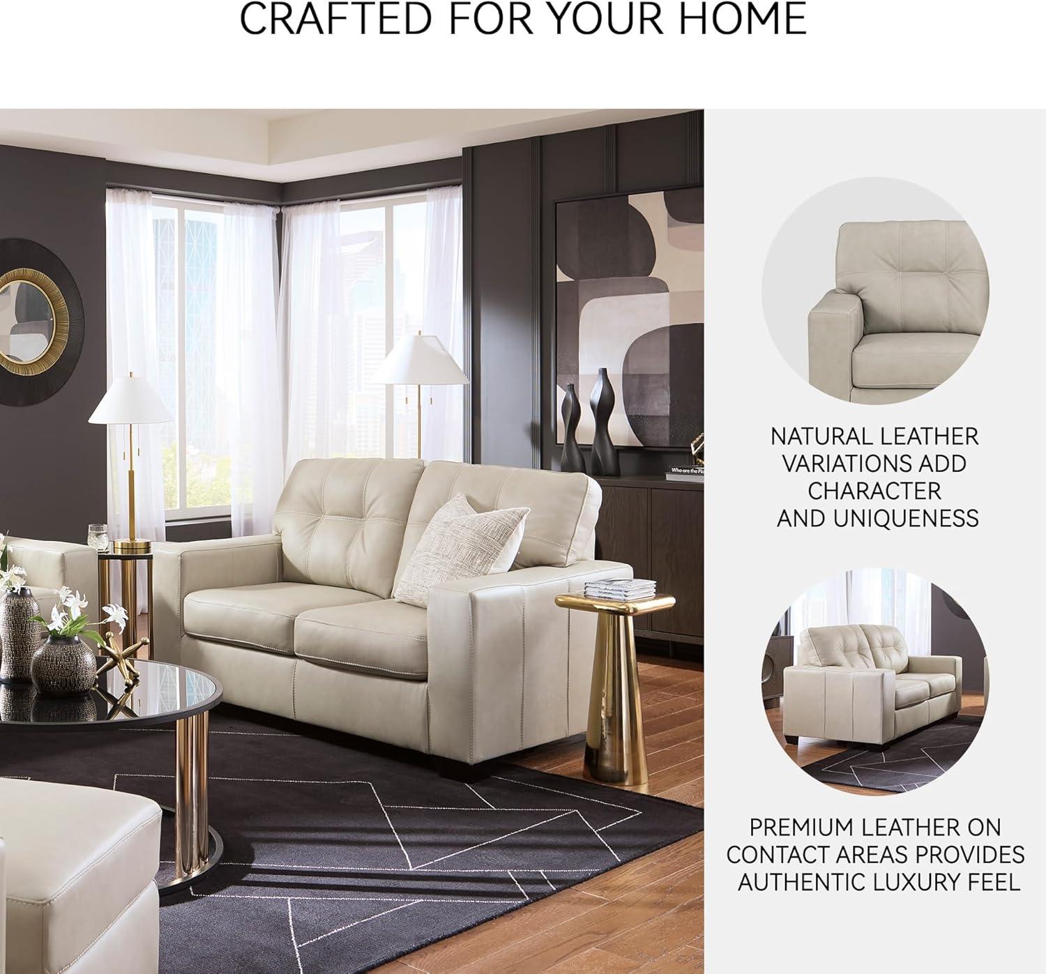 imageSignature Design by Ashley Santorine Classic Leather Match Loveseat with Tufted Cushion and Removable Cushion Light Gray