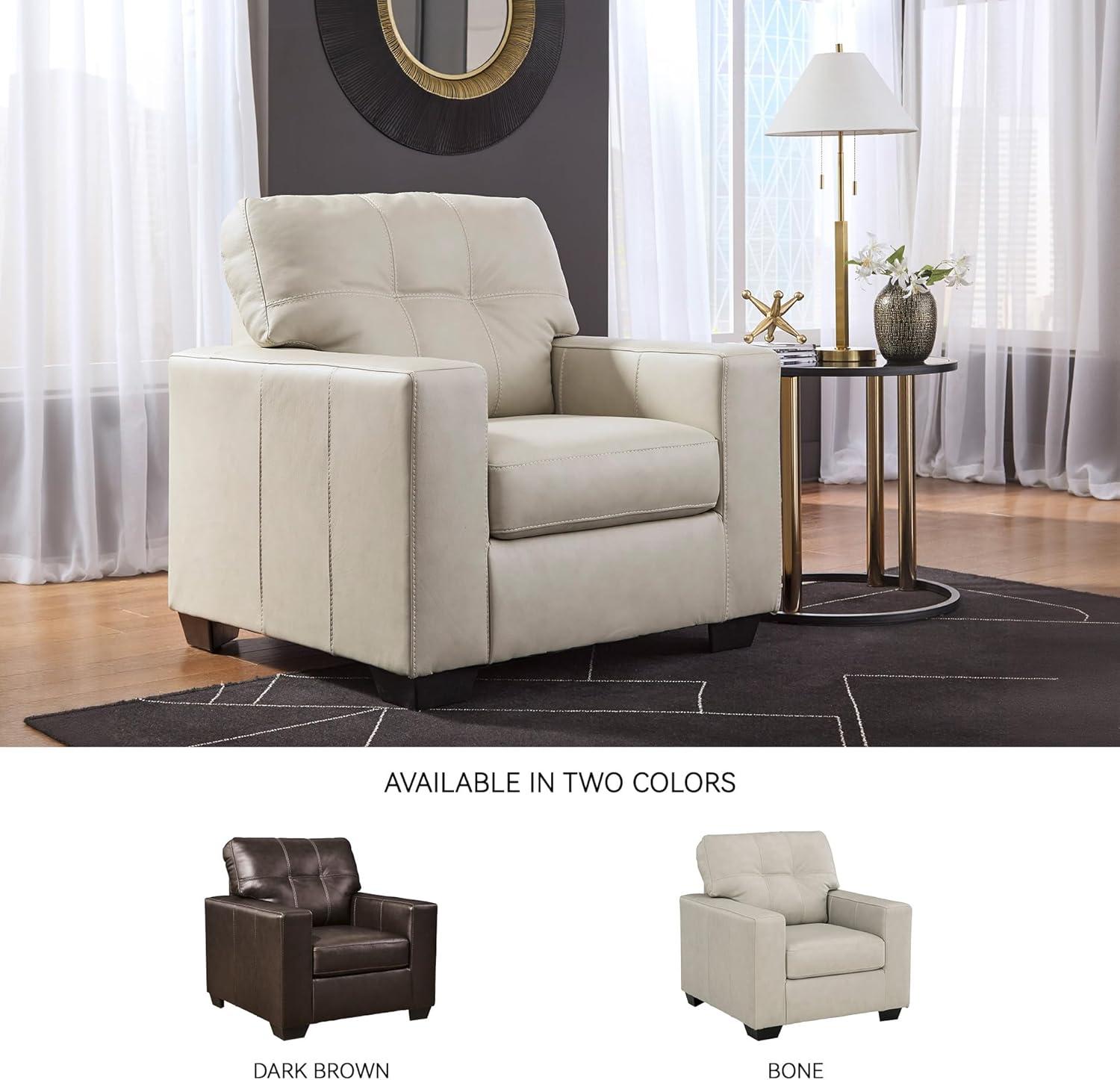 imageSignature Design by Ashley Santorine Contemporary Upholstered Leather Match Chair with Arm Rest and Cushion Beige