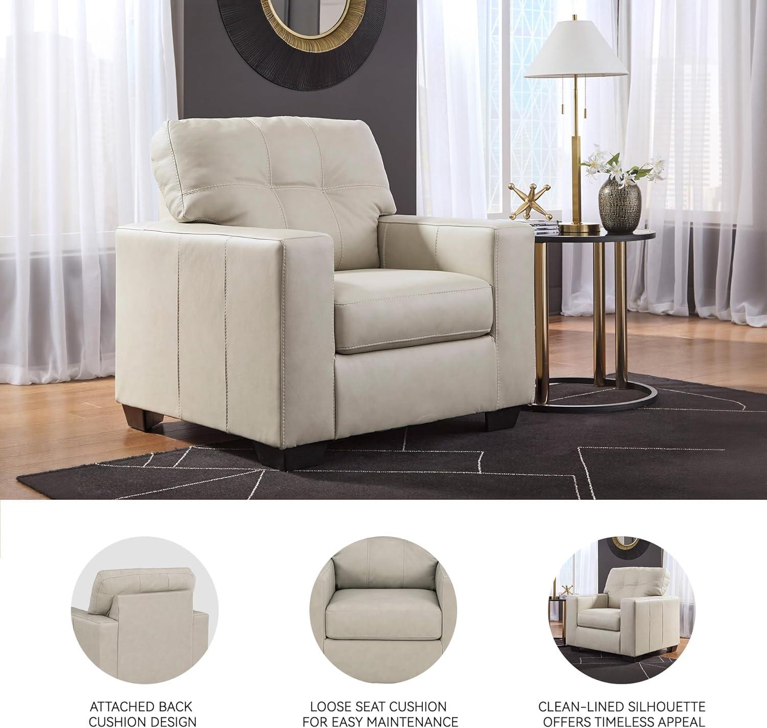 imageSignature Design by Ashley Santorine Contemporary Upholstered Leather Match Chair with Arm Rest and Cushion Beige