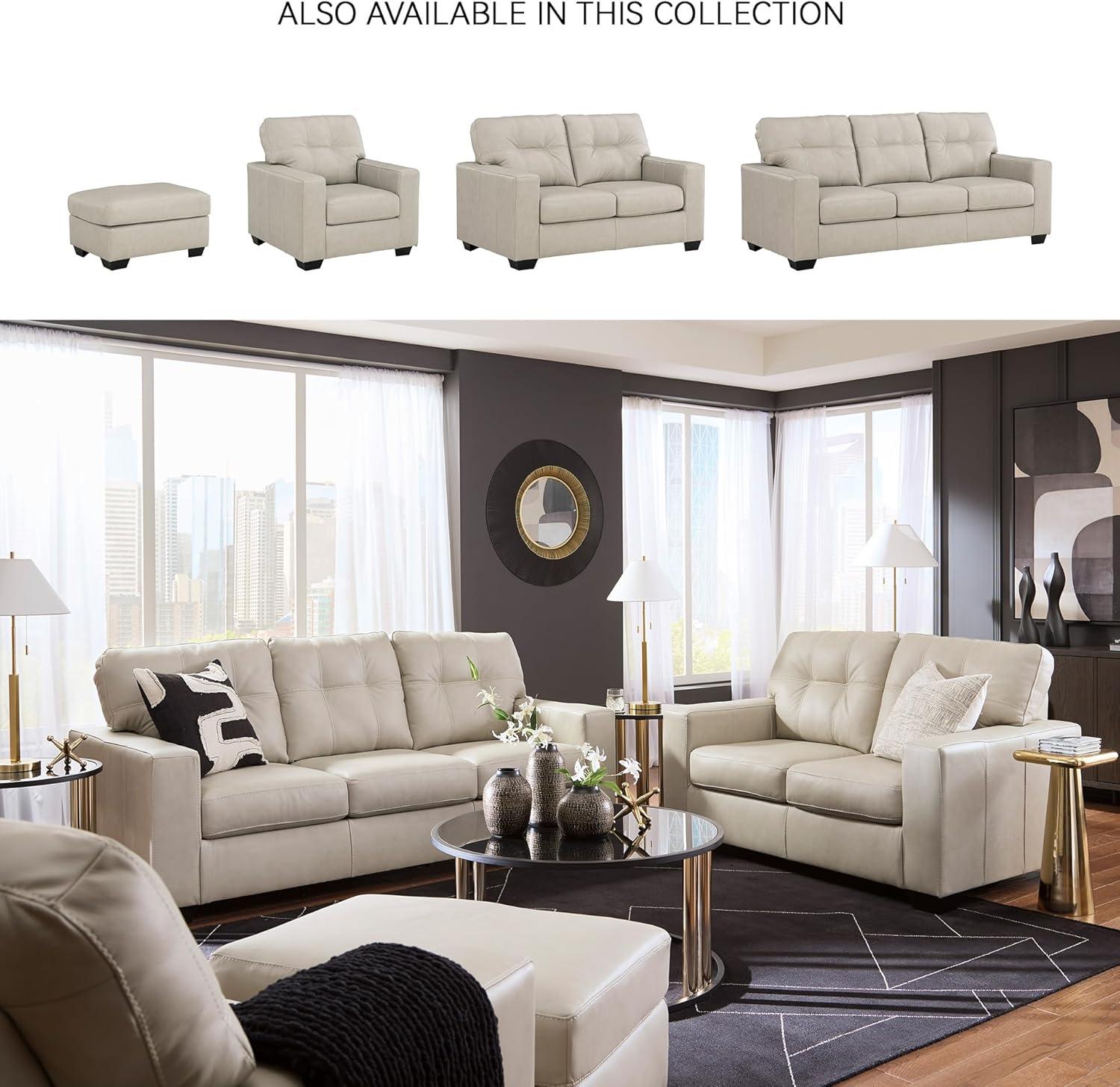 imageSignature Design by Ashley Santorine Contemporary Upholstered Leather Match Chair with Arm Rest and Cushion Beige