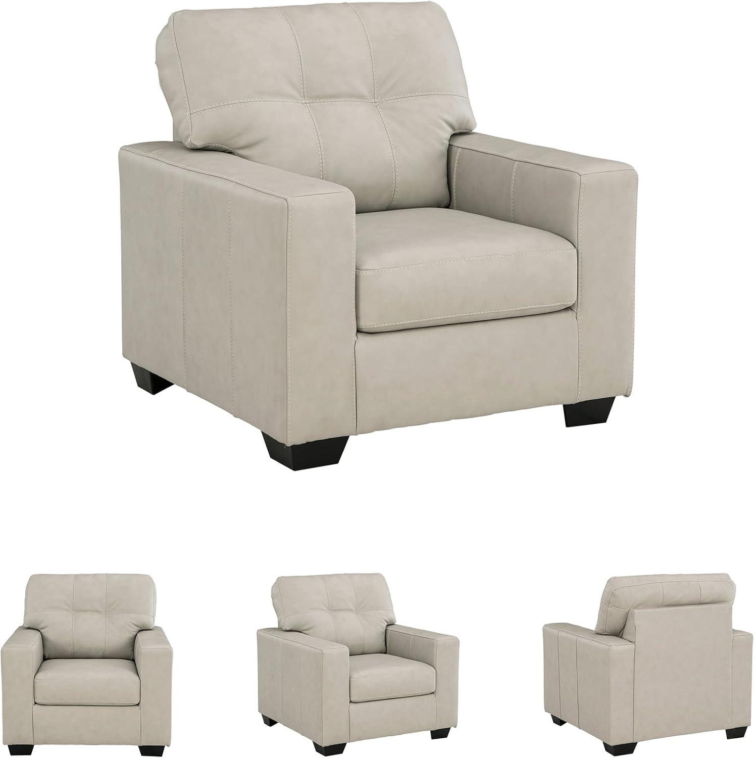 imageSignature Design by Ashley Santorine Contemporary Upholstered Leather Match Chair with Arm Rest and Cushion Beige