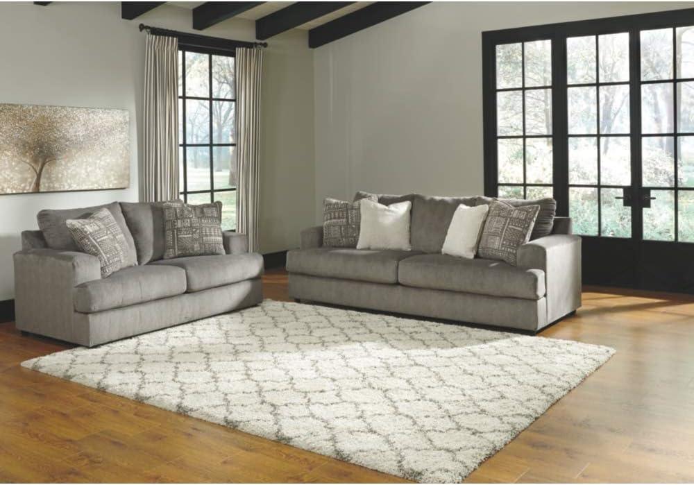 imageSignature Design by Ashley Soletren Contemporary Chenille Loveseat with 2 Accent Pillows OffWhiteGrey