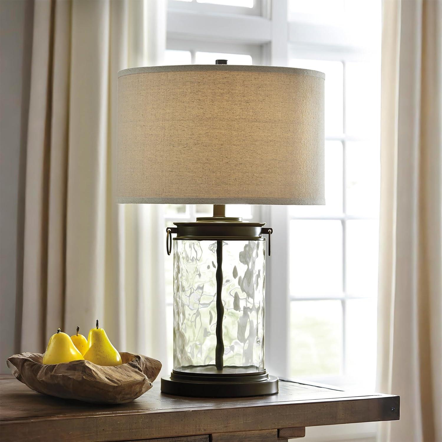 imageSignature Design by Ashley Tailynn Modern 2525quot Glass Table Lamp with Hardback Shade ClearTaupe With Clear