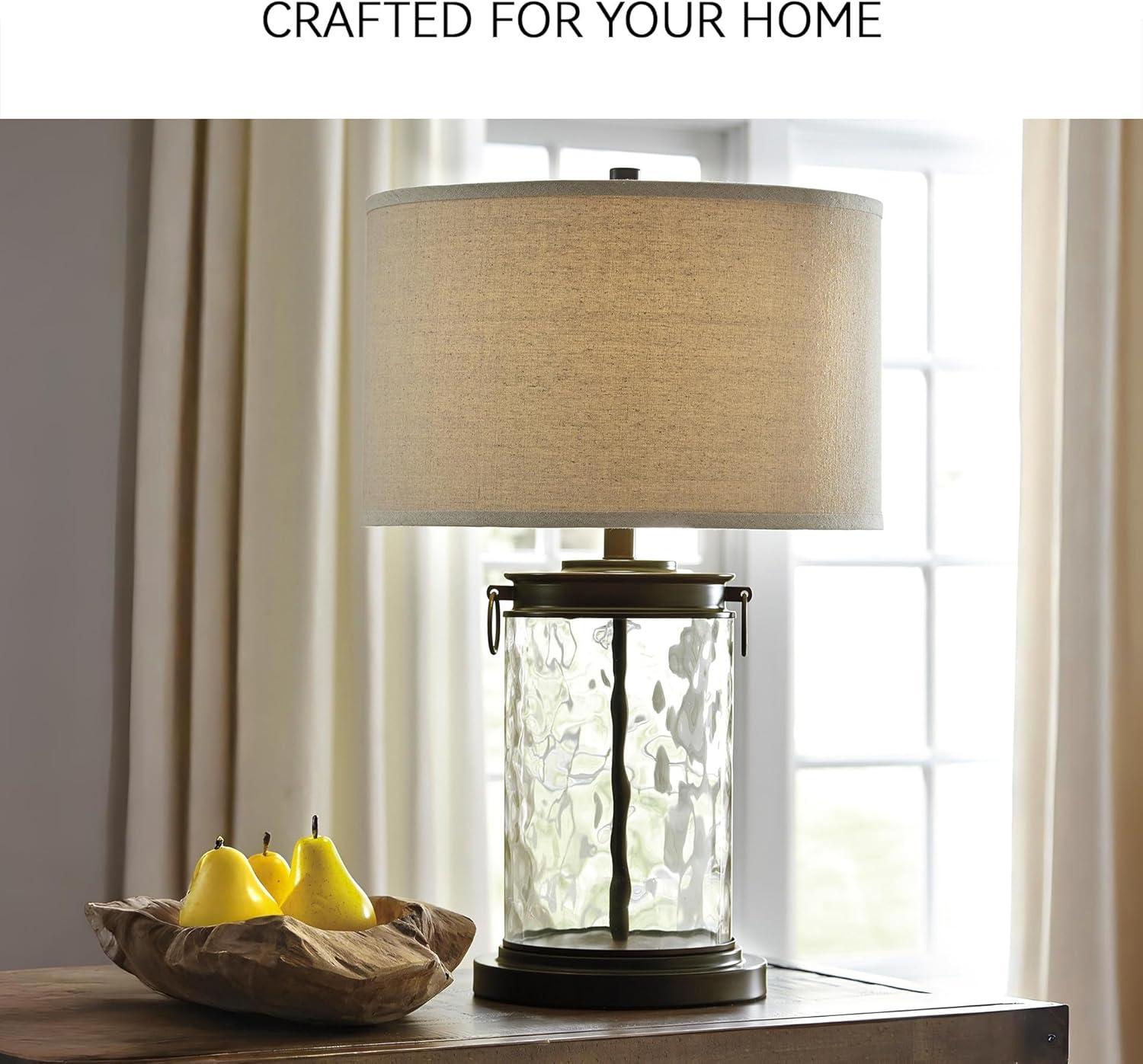 imageSignature Design by Ashley Tailynn Modern 2525quot Glass Table Lamp with Hardback Shade ClearTaupe With Clear