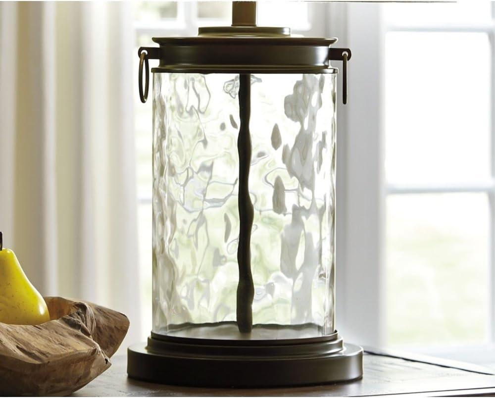 imageSignature Design by Ashley Tailynn Modern 2525quot Glass Table Lamp with Hardback Shade ClearTaupe With Clear