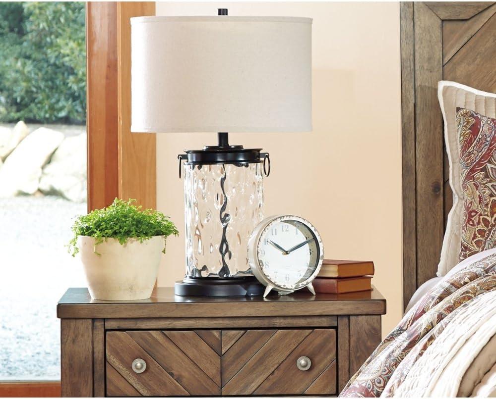 imageSignature Design by Ashley Tailynn Modern 2525quot Glass Table Lamp with Hardback Shade ClearTaupe With Clear