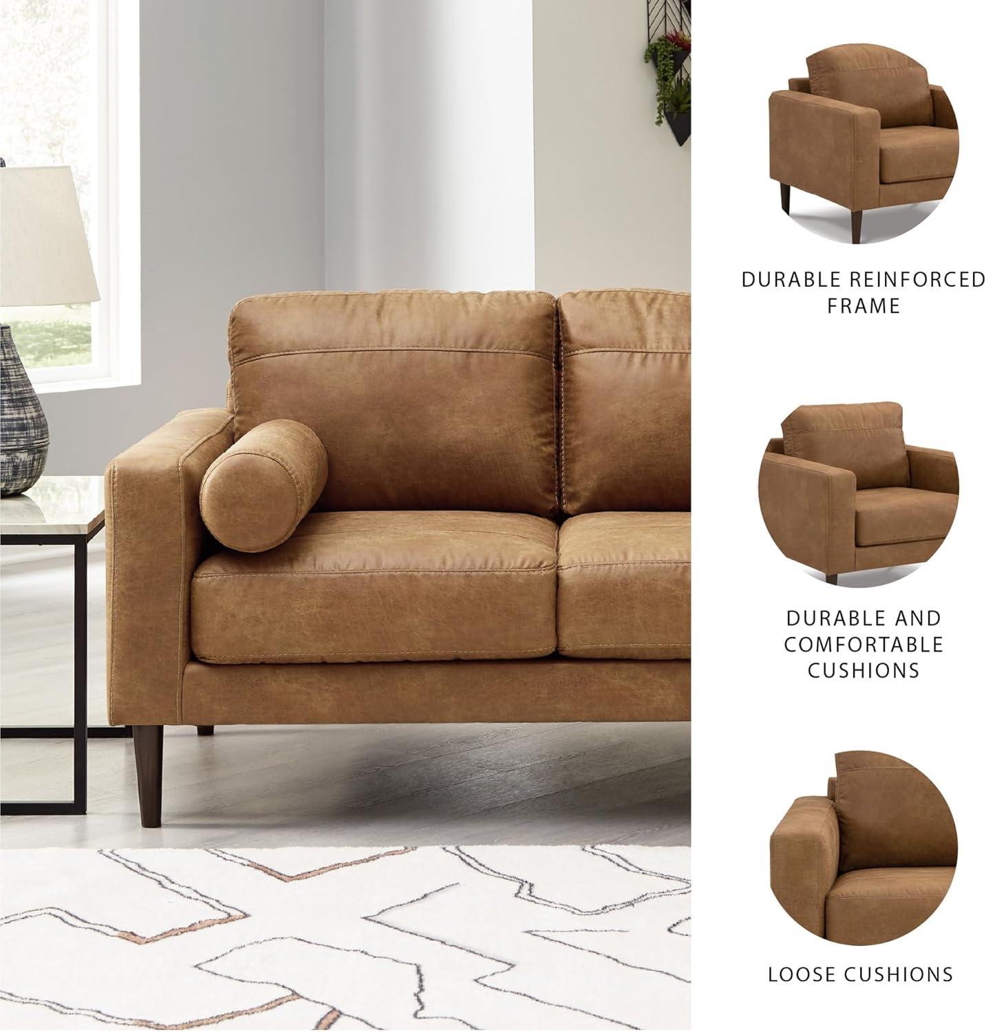 imageSignature Design by Ashley Telora Modern Faux Leather Loveseat with 2 Bolster Pillows Dark Brown