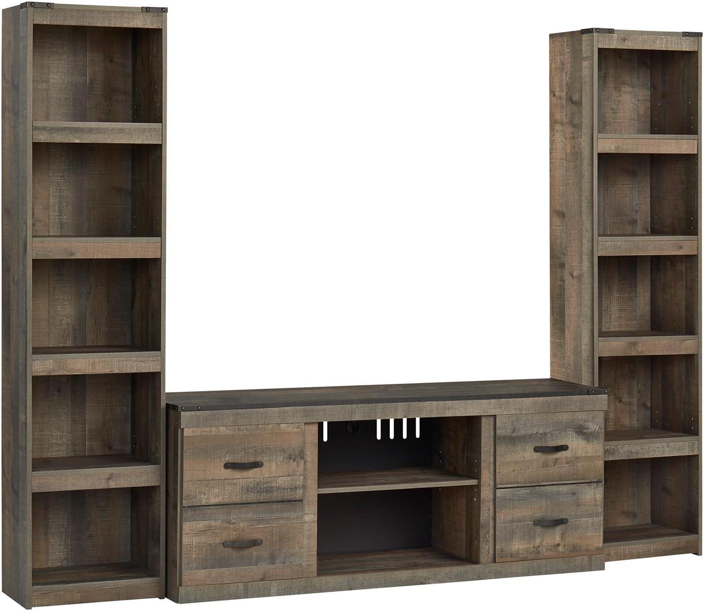 imageSignature Design by Ashley Trinell Rustic 60quot TV Stand with Electric Fireplace for TVs up to 69quot Light BrownBrown