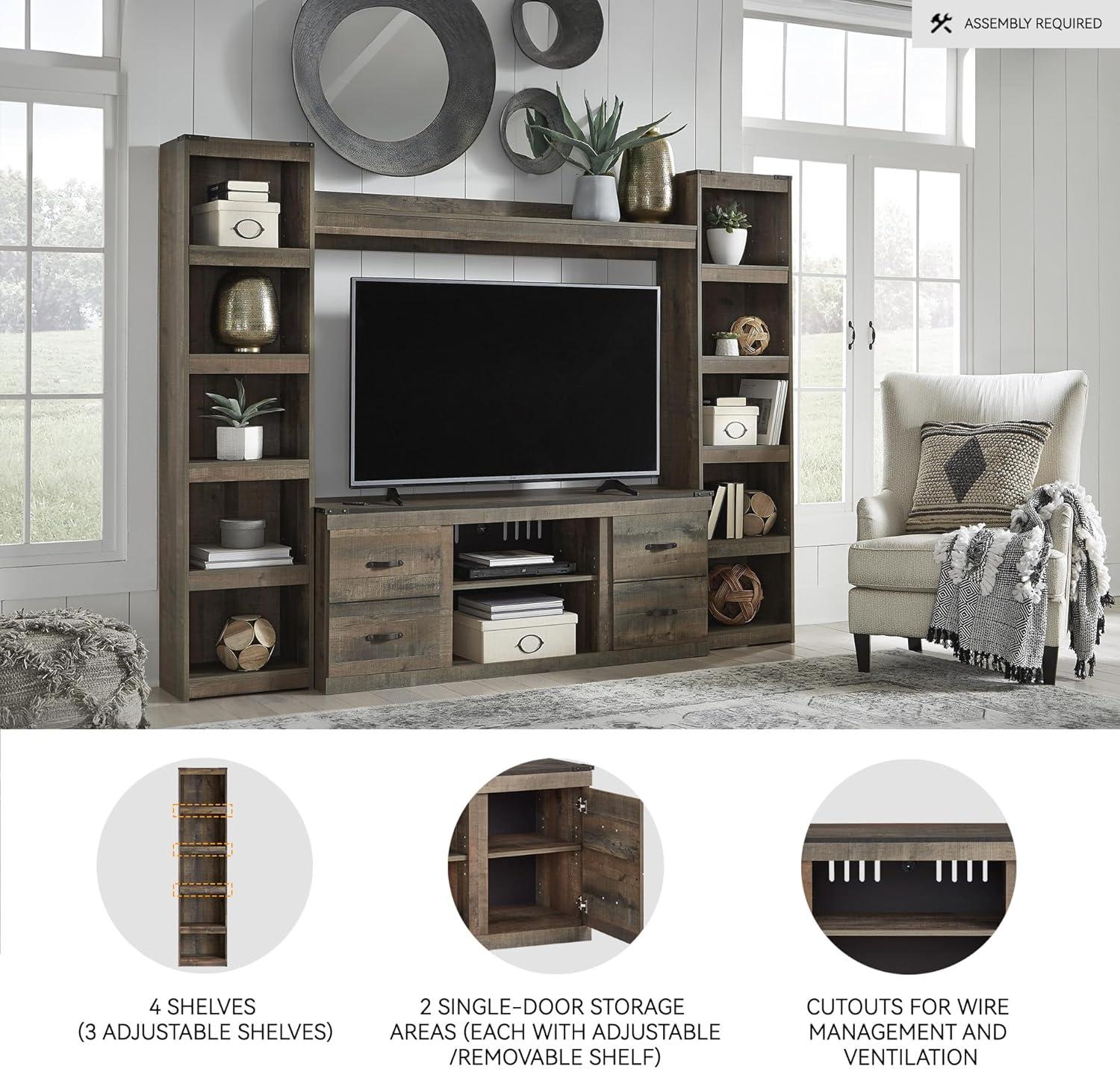 imageSignature Design by Ashley Trinell Rustic 60quot TV Stand with Electric Fireplace for TVs up to 69quot Light BrownBrown