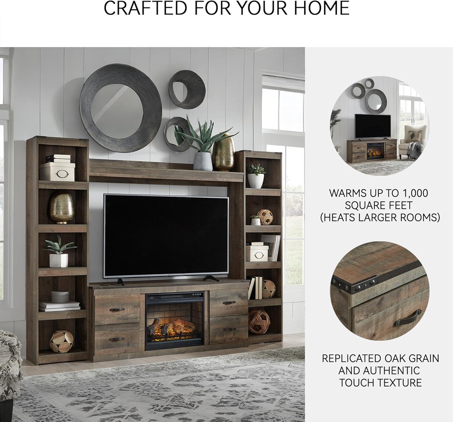 imageSignature Design by Ashley Trinell Rustic 60quot TV Stand with Electric Fireplace for TVs up to 69quot Light BrownBrown