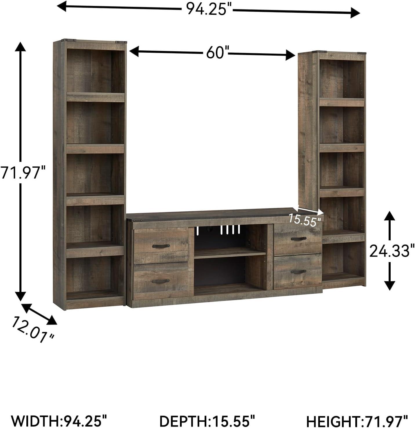 imageSignature Design by Ashley Trinell Rustic 60quot TV Stand with Electric Fireplace for TVs up to 69quot Light BrownBrown