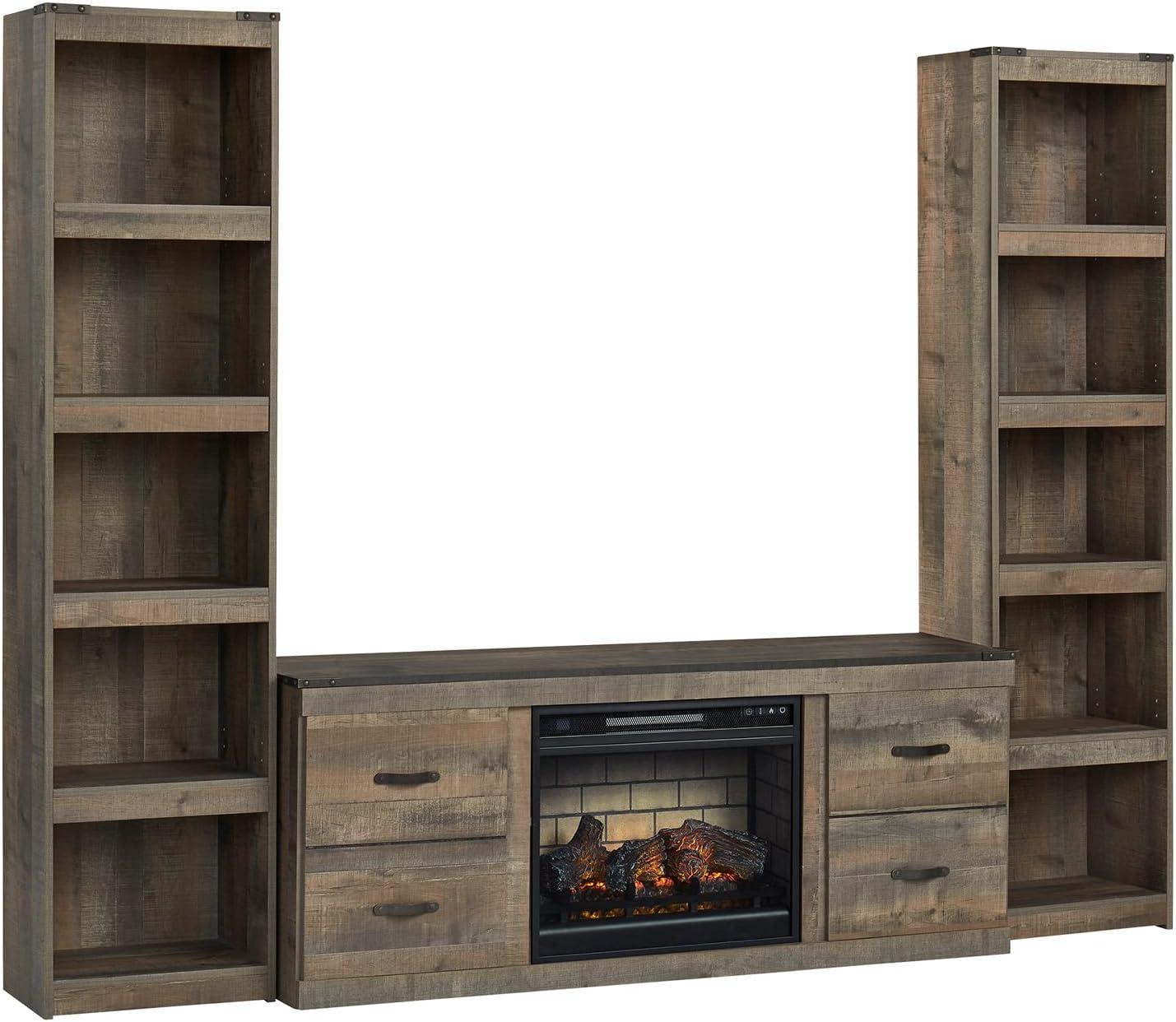 imageSignature Design by Ashley Trinell Rustic 60quot TV Stand with Electric Fireplace for TVs up to 69quot Light BrownBrown