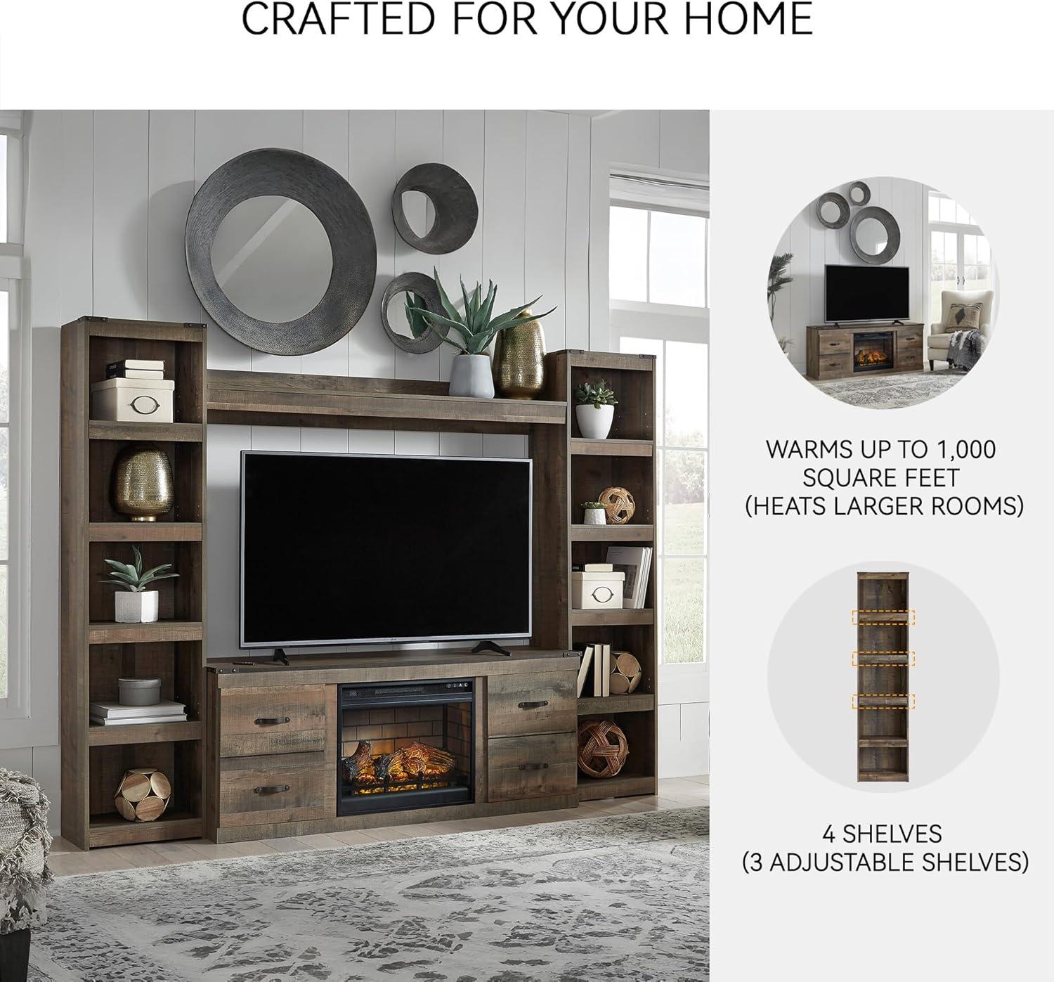 imageSignature Design by Ashley Trinell Rustic 60quot TV Stand with Electric Fireplace for TVs up to 69quot Light BrownBrown