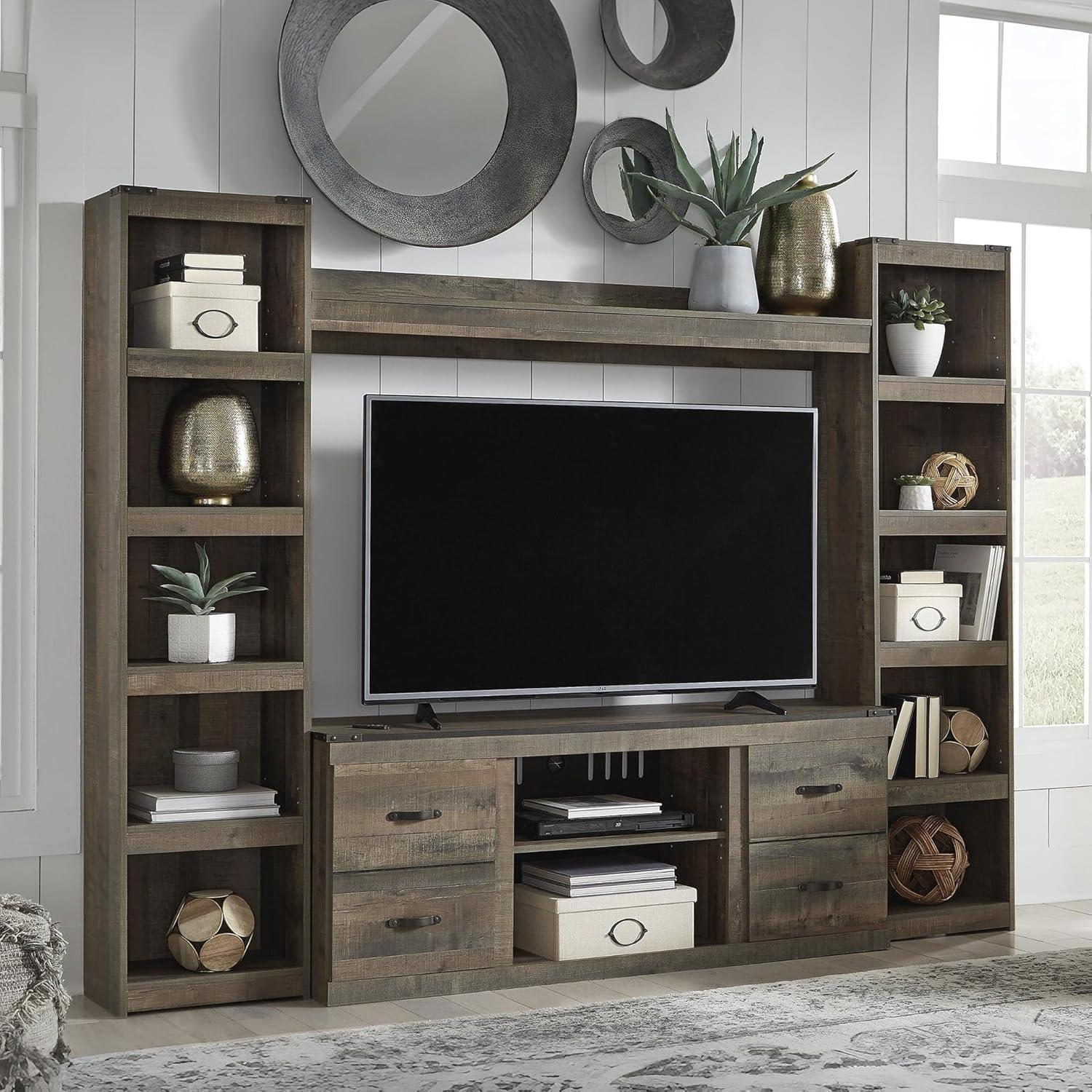 imageSignature Design by Ashley Trinell Rustic 60quot TV Stand with Electric Fireplace for TVs up to 69quot Light BrownBrown