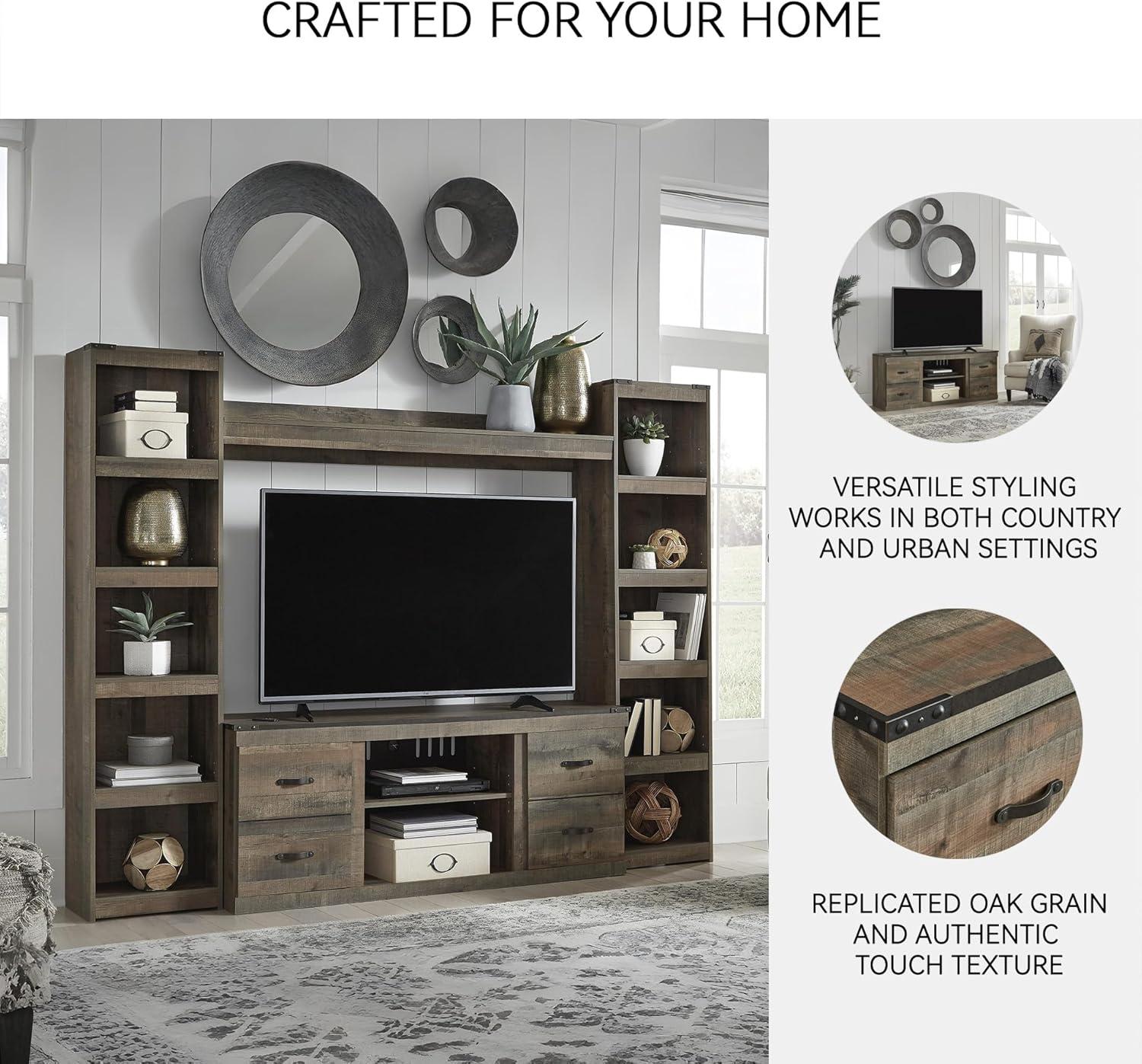imageSignature Design by Ashley Trinell Rustic 60quot TV Stand with Electric Fireplace for TVs up to 69quot Light BrownBrown