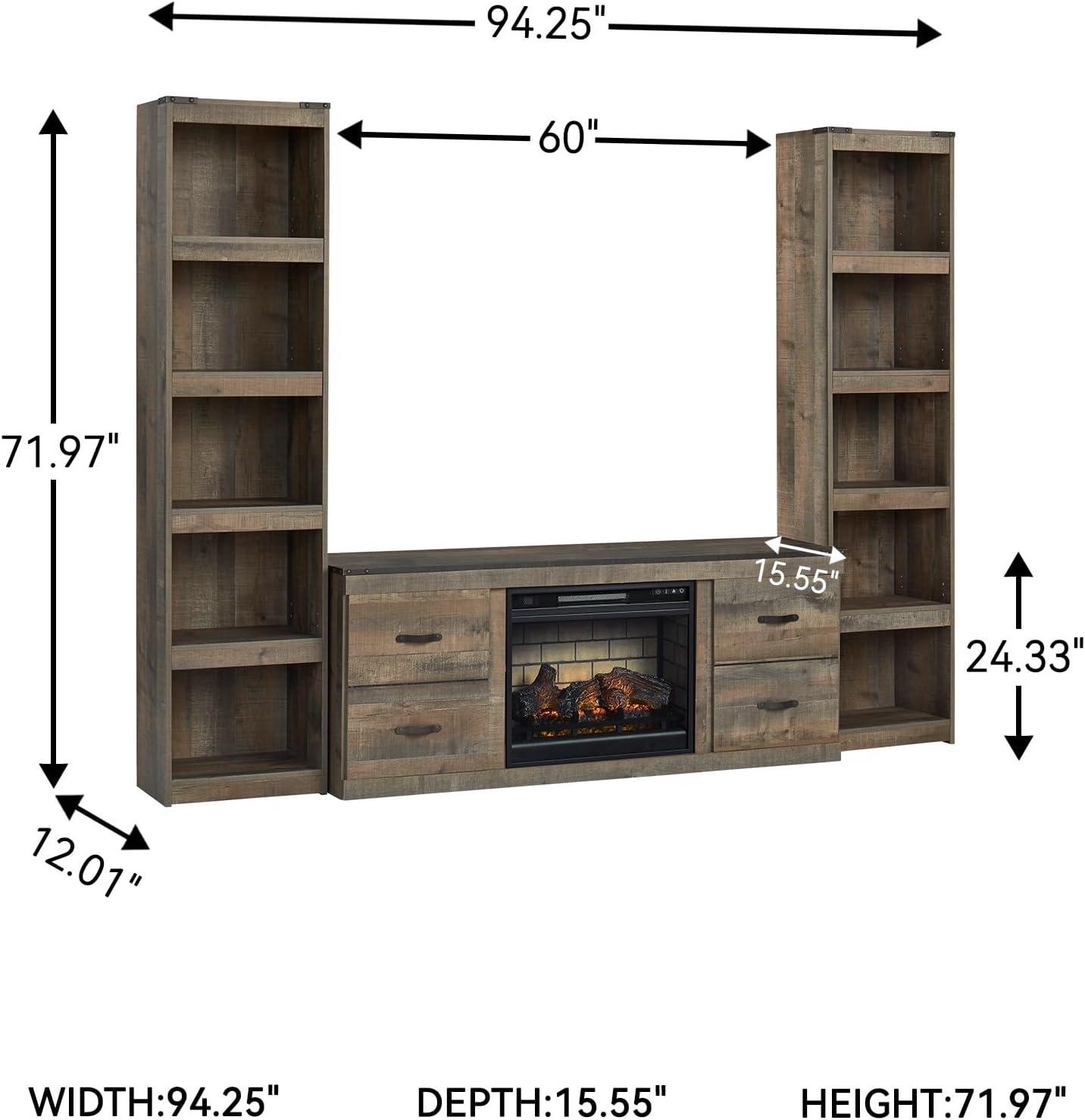 imageSignature Design by Ashley Trinell Rustic 60quot TV Stand with Electric Fireplace for TVs up to 69quot Light BrownBrown