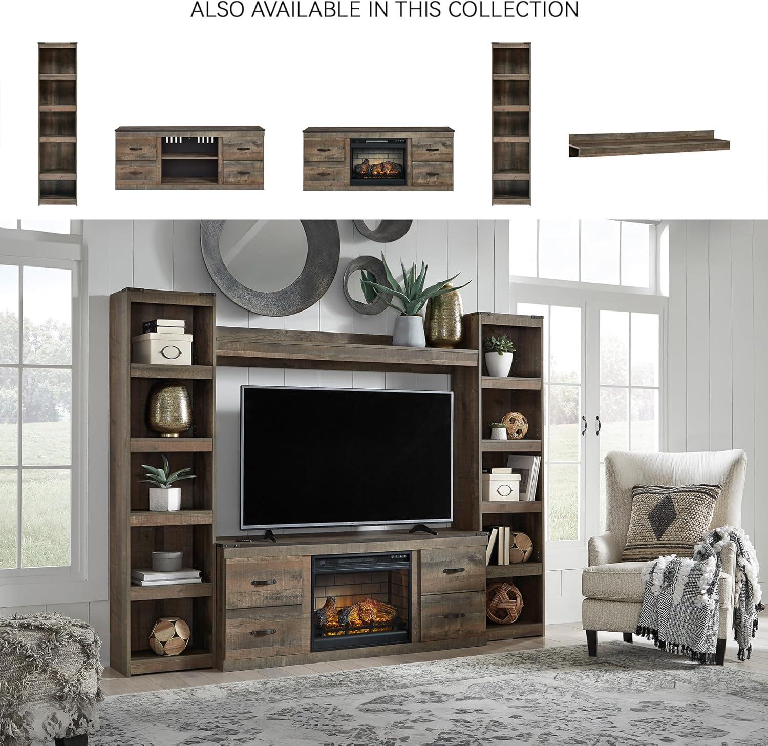 imageSignature Design by Ashley Trinell Rustic 60quot TV Stand with Electric Fireplace for TVs up to 69quot Light BrownBrown