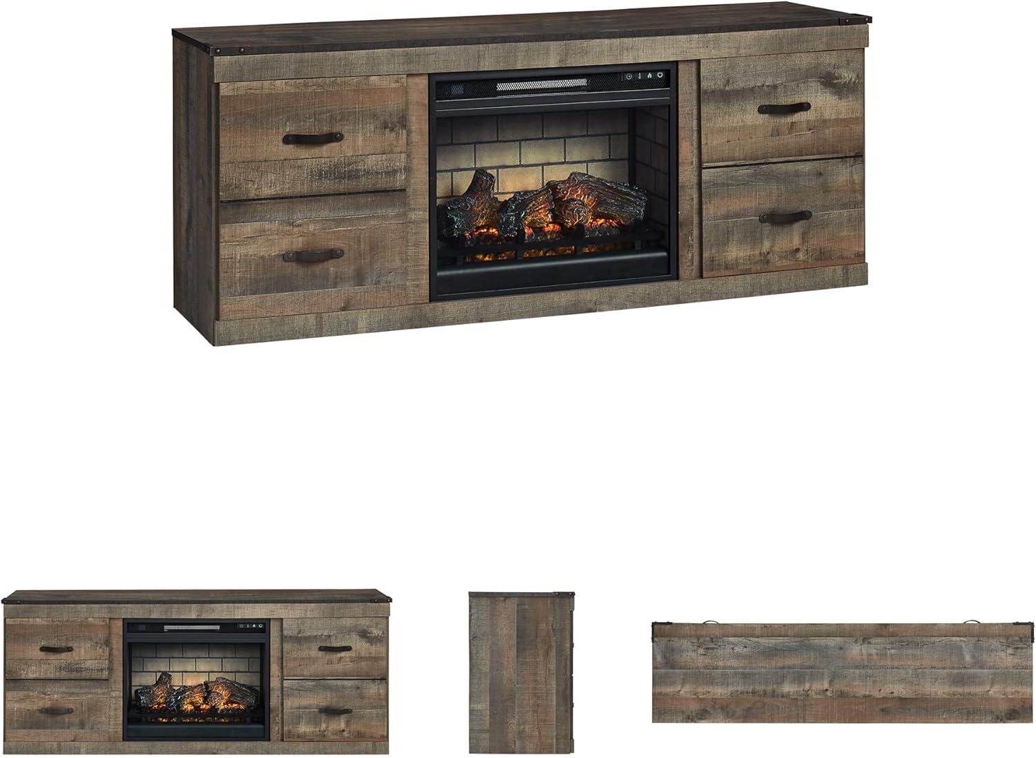imageSignature Design by Ashley Trinell Rustic 60quot TV Stand with Electric Fireplace for TVs up to 69quot Light BrownBrown