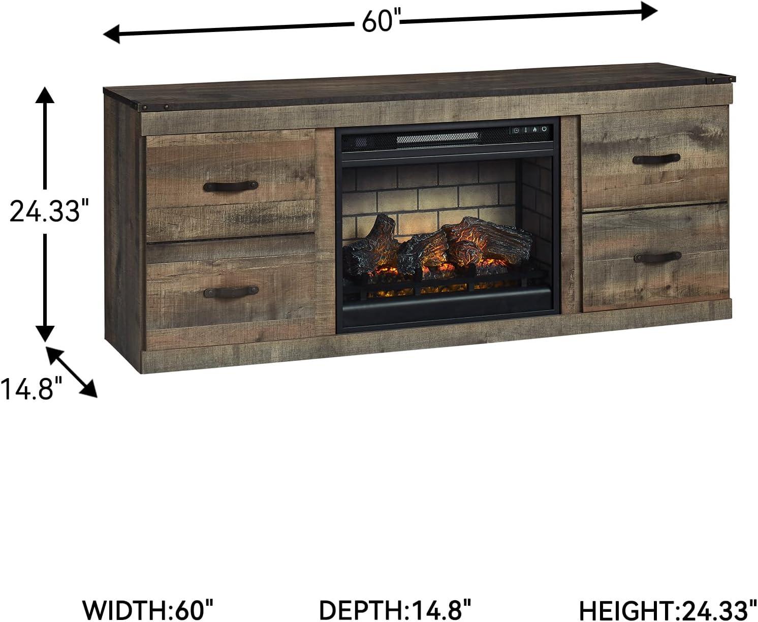 imageSignature Design by Ashley Trinell Rustic 60quot TV Stand with Electric Fireplace for TVs up to 69quot Light BrownBrown