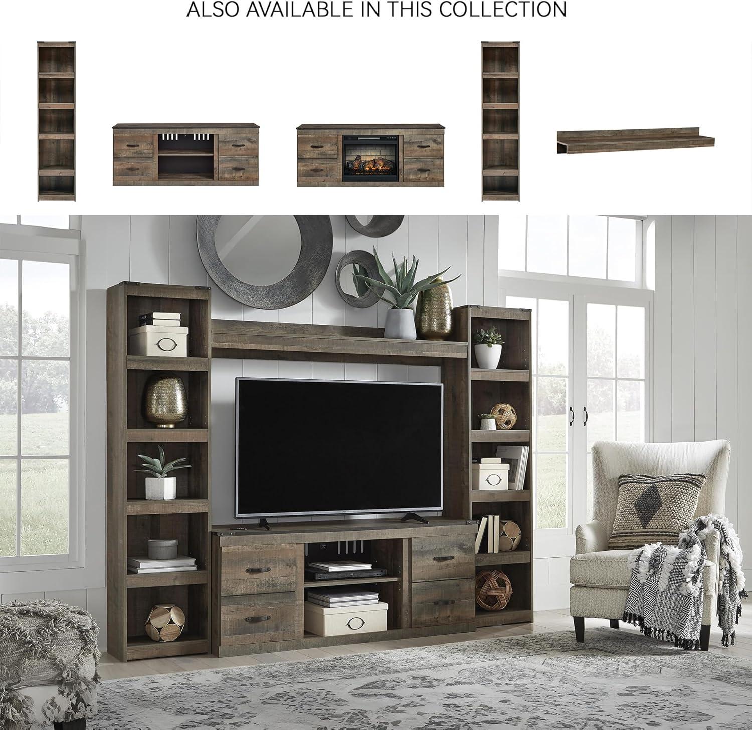 imageSignature Design by Ashley Trinell Rustic 60quot TV Stand with Electric Fireplace for TVs up to 69quot Light BrownBrown