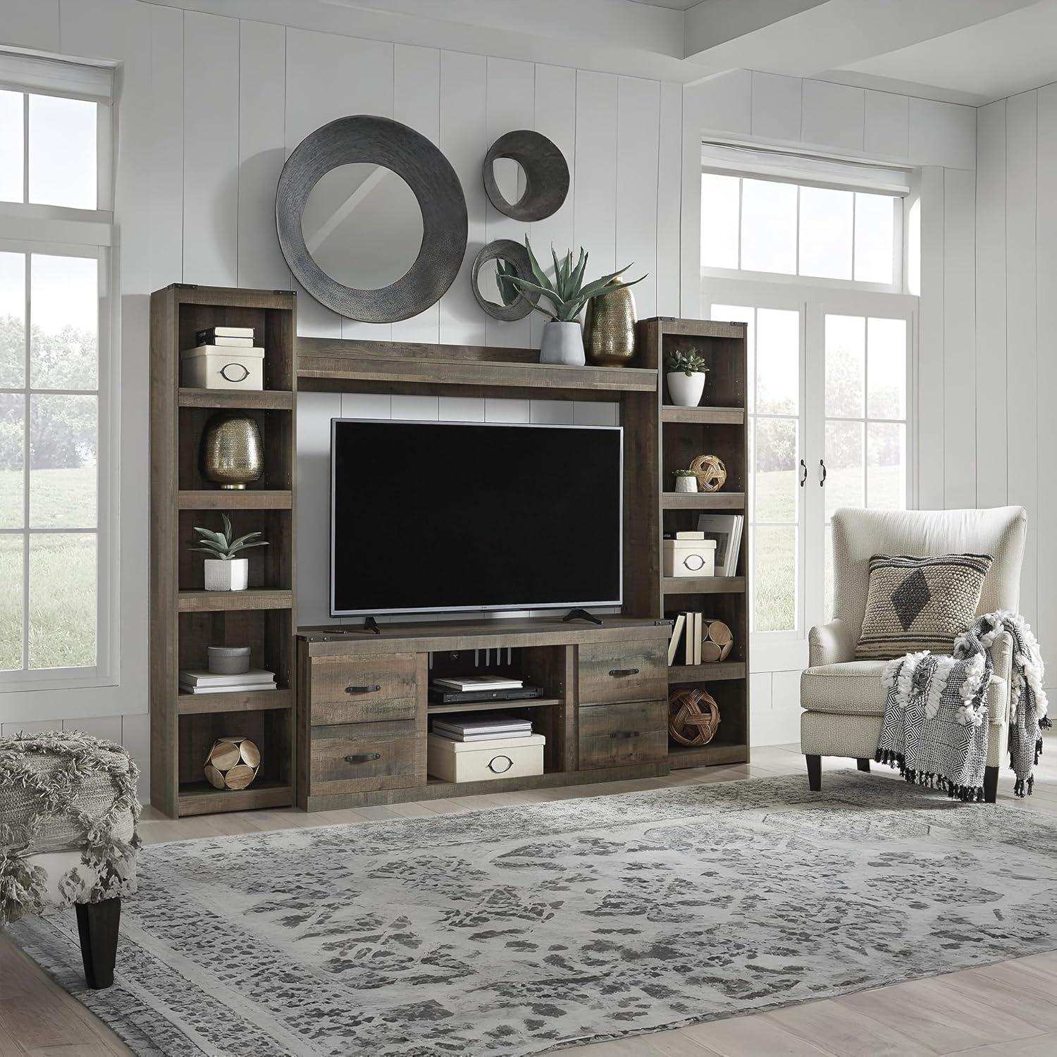 imageSignature Design by Ashley Trinell Rustic 60quot TV Stand with Electric Fireplace for TVs up to 69quot Light BrownBrown