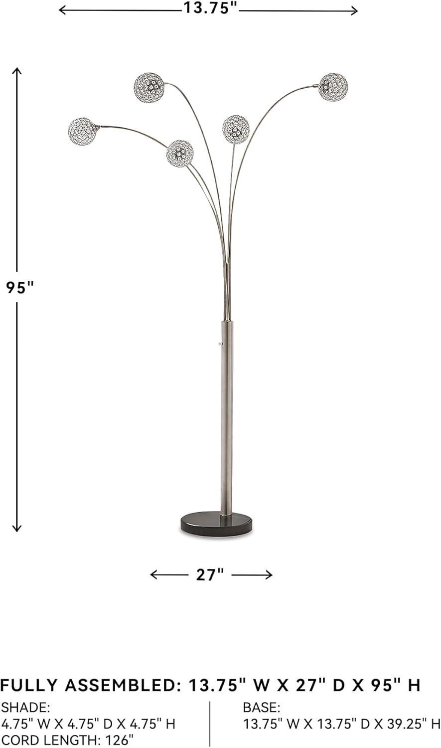 imageSignature Design by Ashley Winter Contemporary 95quot Metal and Black Marble Floor Arc Lamp with 5 Lights ampamp Dimmer Switch SilverWinter