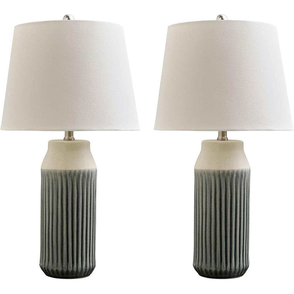 imageSignature Design by Ashley Afener Contemporary 26quot Ceramic Table Lamp Set of 2 Blue ampamp Beige