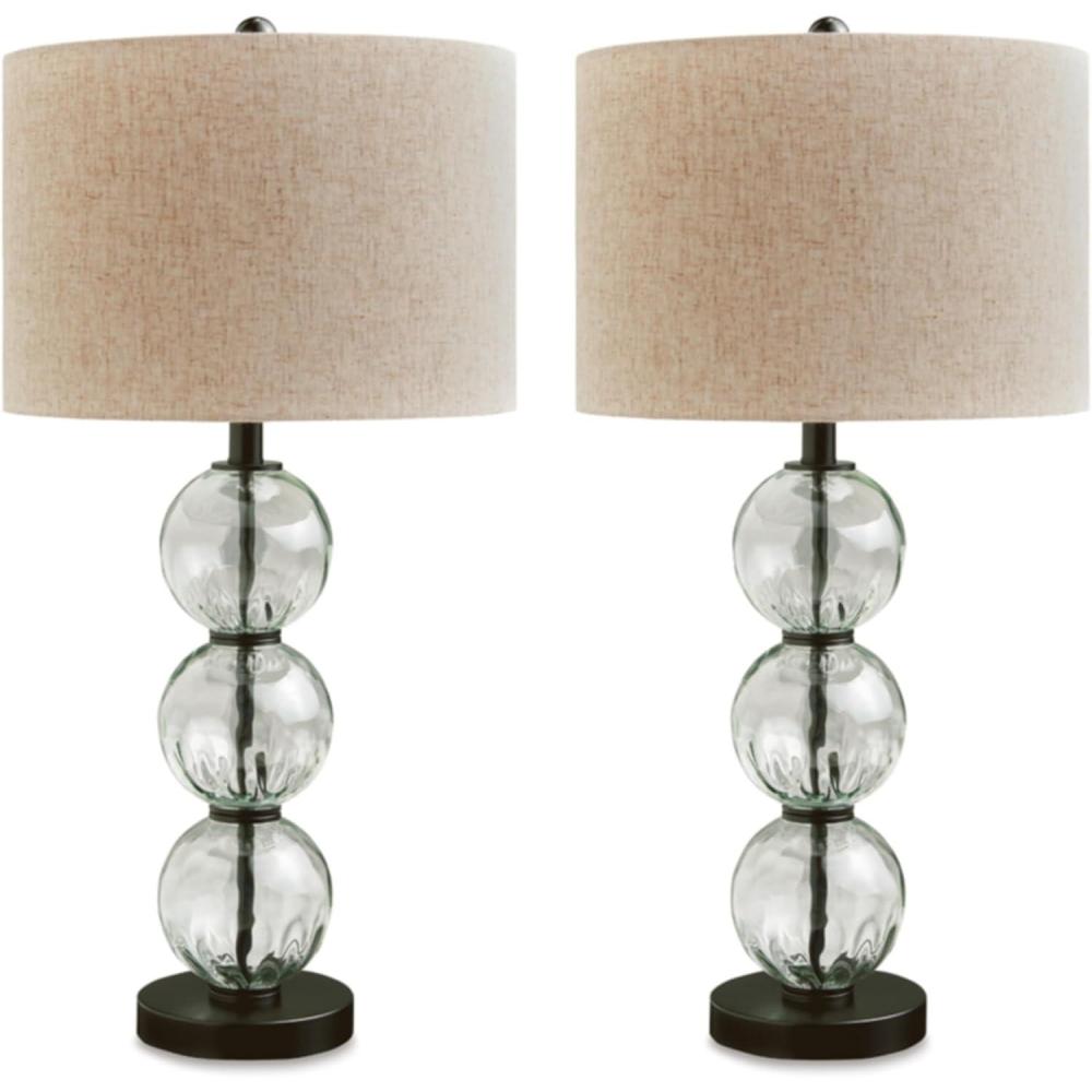 imageSignature Design by Ashley Airbal Modern 295quot Glass and Metal Table Lamp Set of 2 Black ampamp Glass