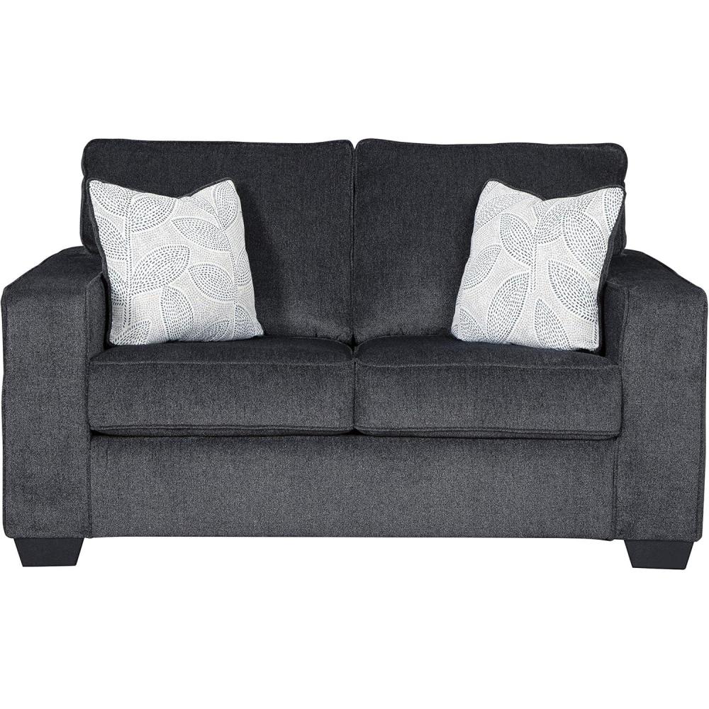 imageSignature Design by Ashley Altari Modern Loveseat with 2 Accent Pillows Light GrayCharcoal