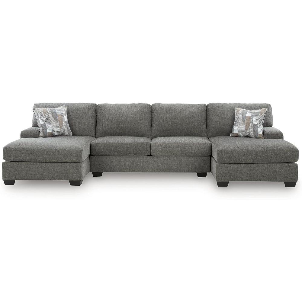 imageSignature Design by Ashley Casual Seyler Lane UShape RightArm Facing 3Piece Sectional with Chaise and Removable Cushion Gray3Piece Sleeper Sectional with Double Chaise