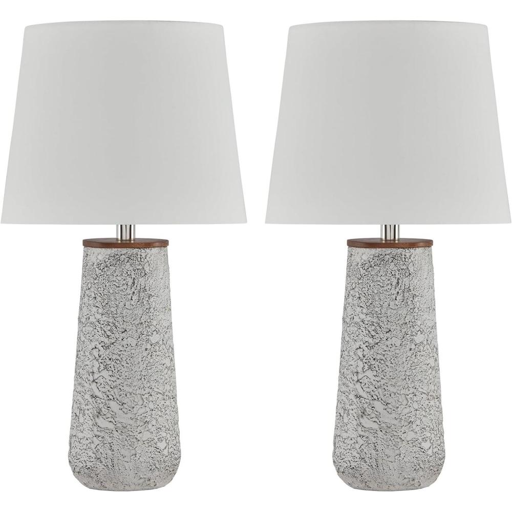 imageSignature Design by Ashley Chaston Casual Modern Table Lamp Set 2 Count Antique Bronze FinishAntique White