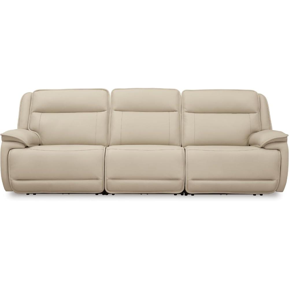 imageSignature Design by Ashley Double Deal Contemporary Leather Match 5Piece Power Reclining Sectional with Armrest USB Port and Storage Beige3Piece Power Reclining Sofa Sectional