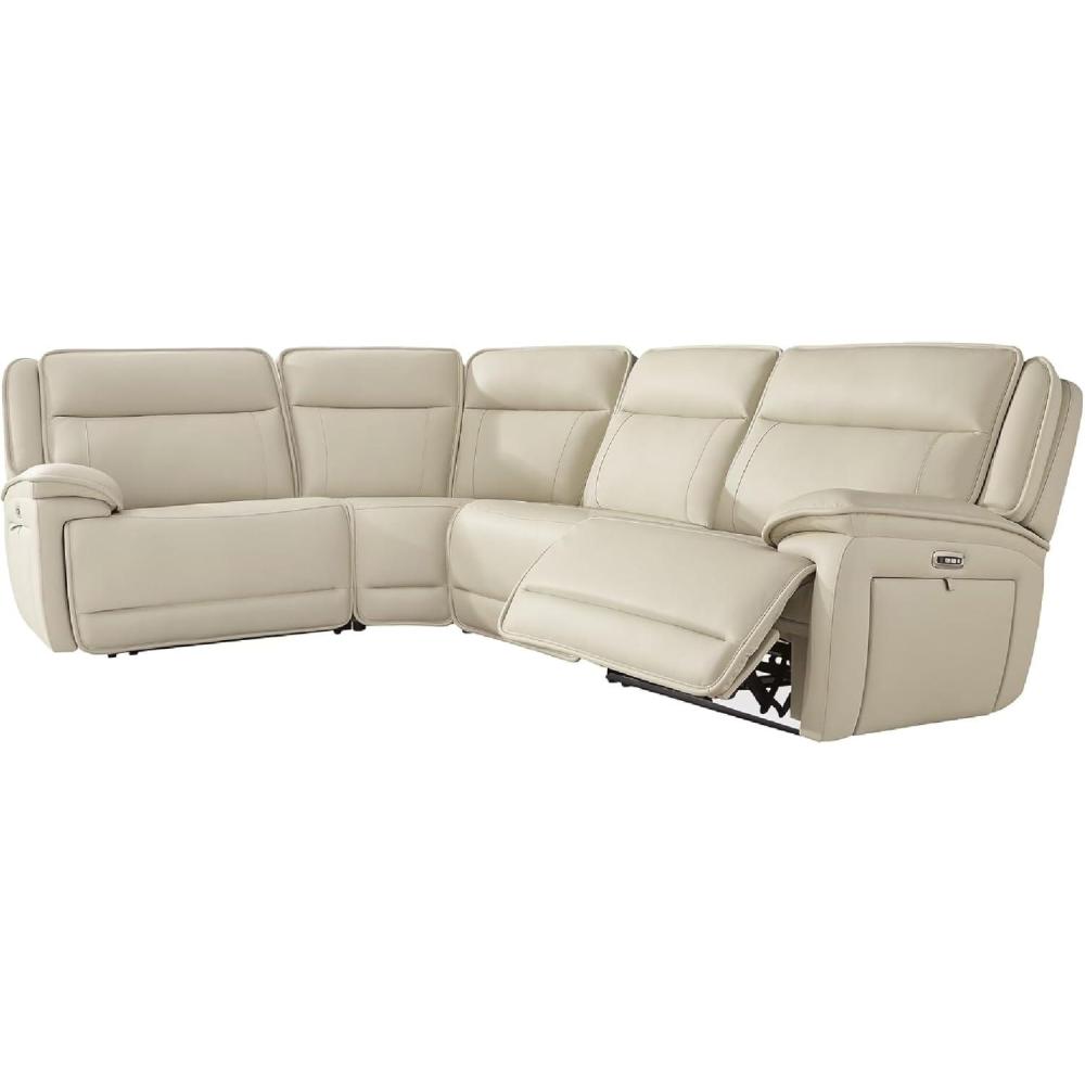 imageSignature Design by Ashley Double Deal Contemporary Leather Match 5Piece Power Reclining Sectional with Armrest USB Port and Storage Beige4Piece Reclining Sectional