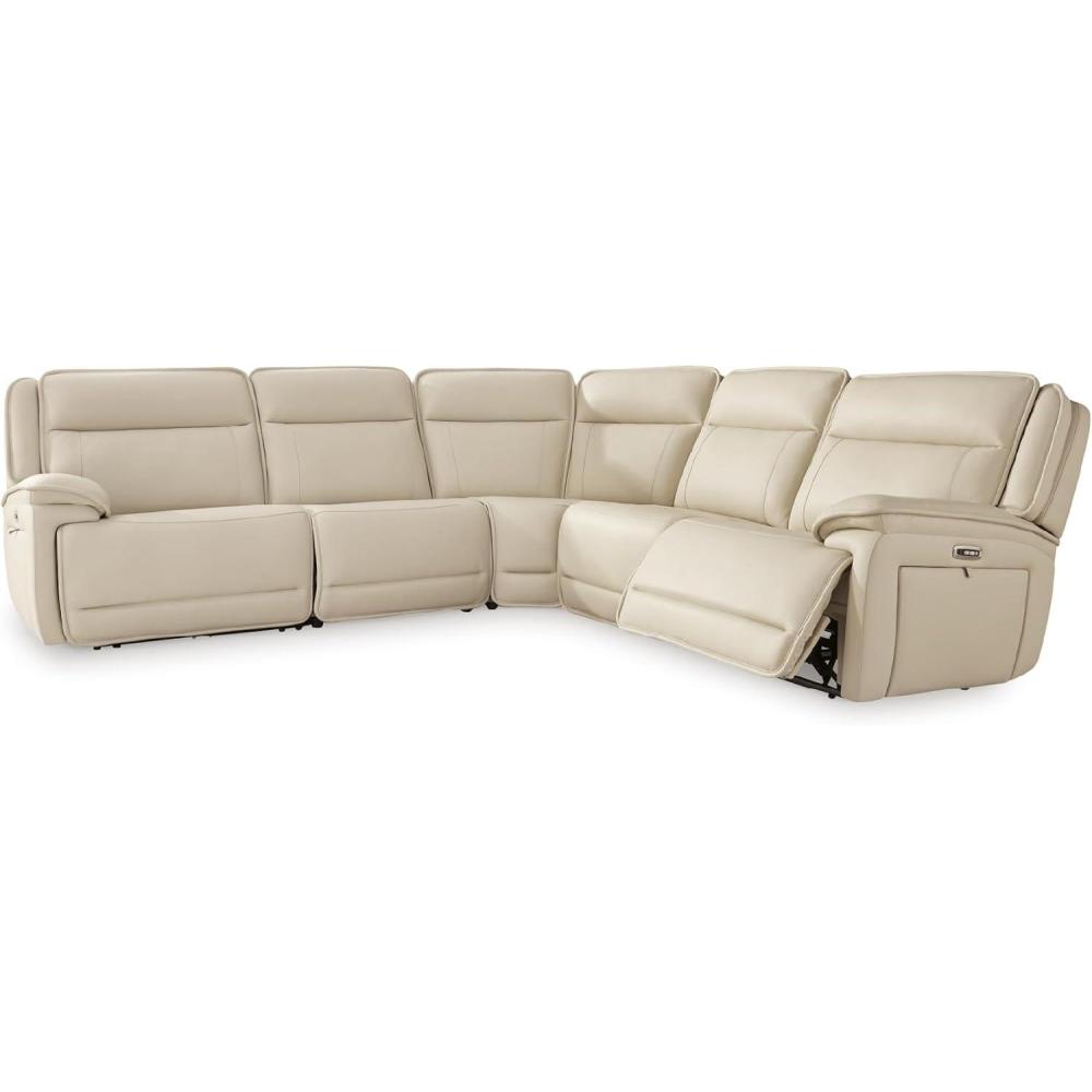 imageSignature Design by Ashley Double Deal Contemporary Leather Match 5Piece Power Reclining Sectional with Armrest USB Port and Storage Beige5Piece Power Reclining Sectional