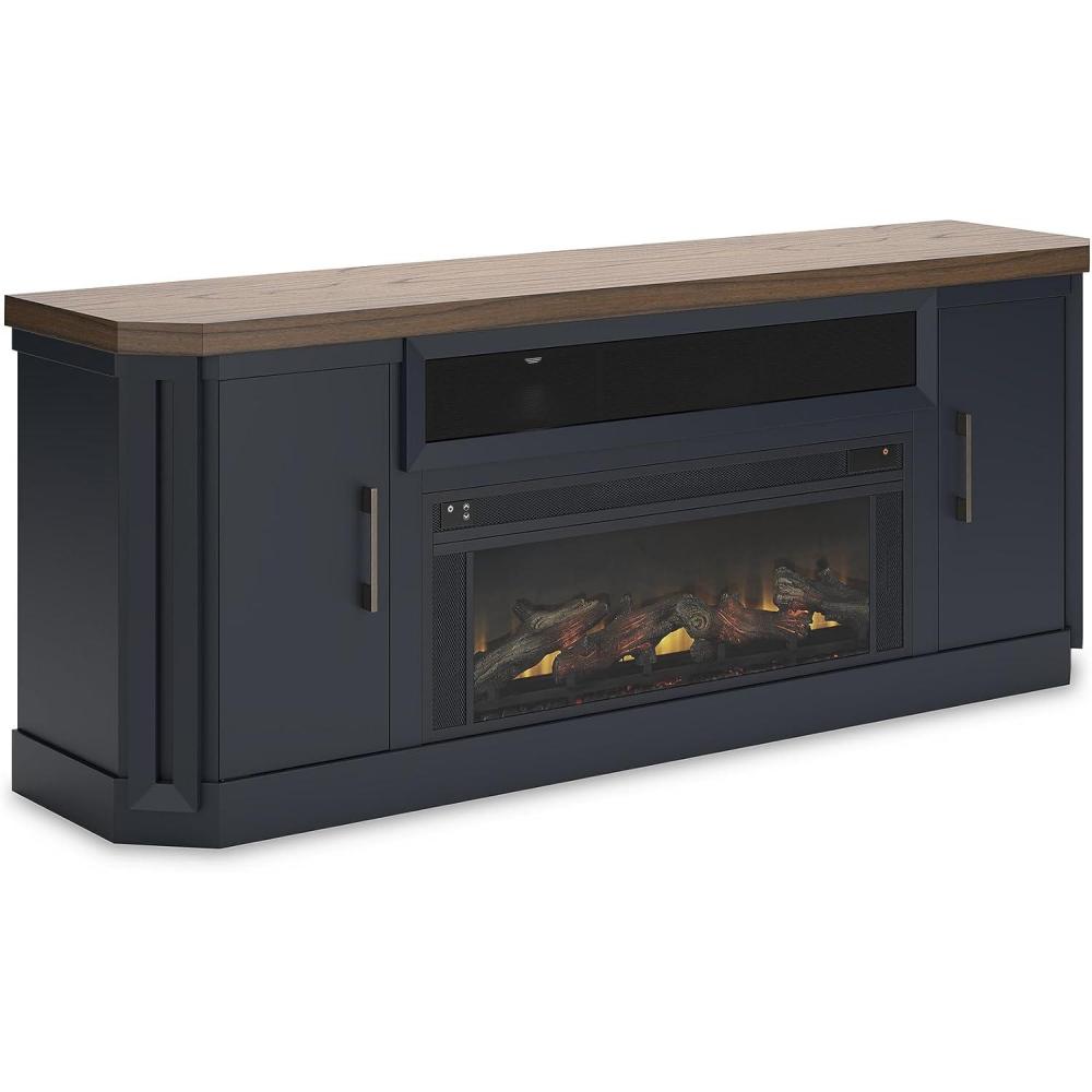 imageSignature Design by Ashley Entertainment Accessories Vintage 64quot TV Stand with Electric Fireplace and LED Lights for TVs up to 72quot WhitewashTwotone