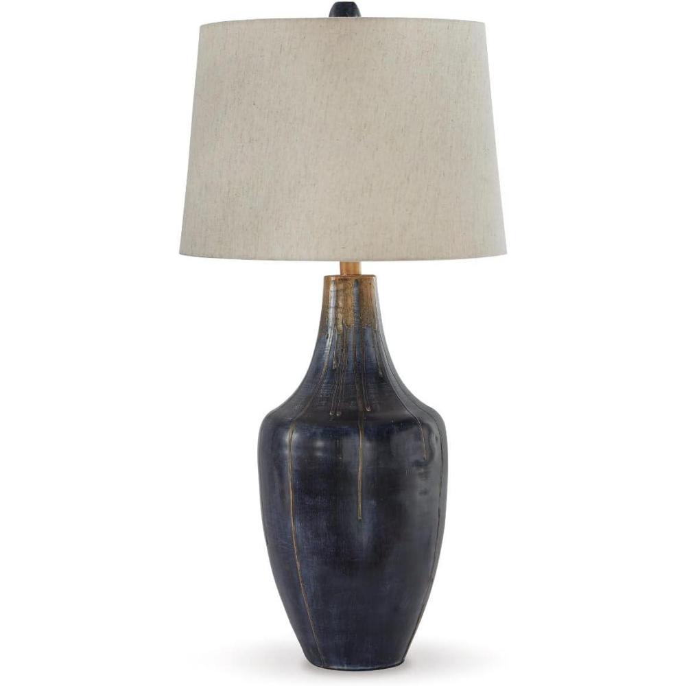 imageSignature Design by Ashley Evania Contemporary 30quot Distressed Metal Single Table Lamp Dark Blue ampamp Gold