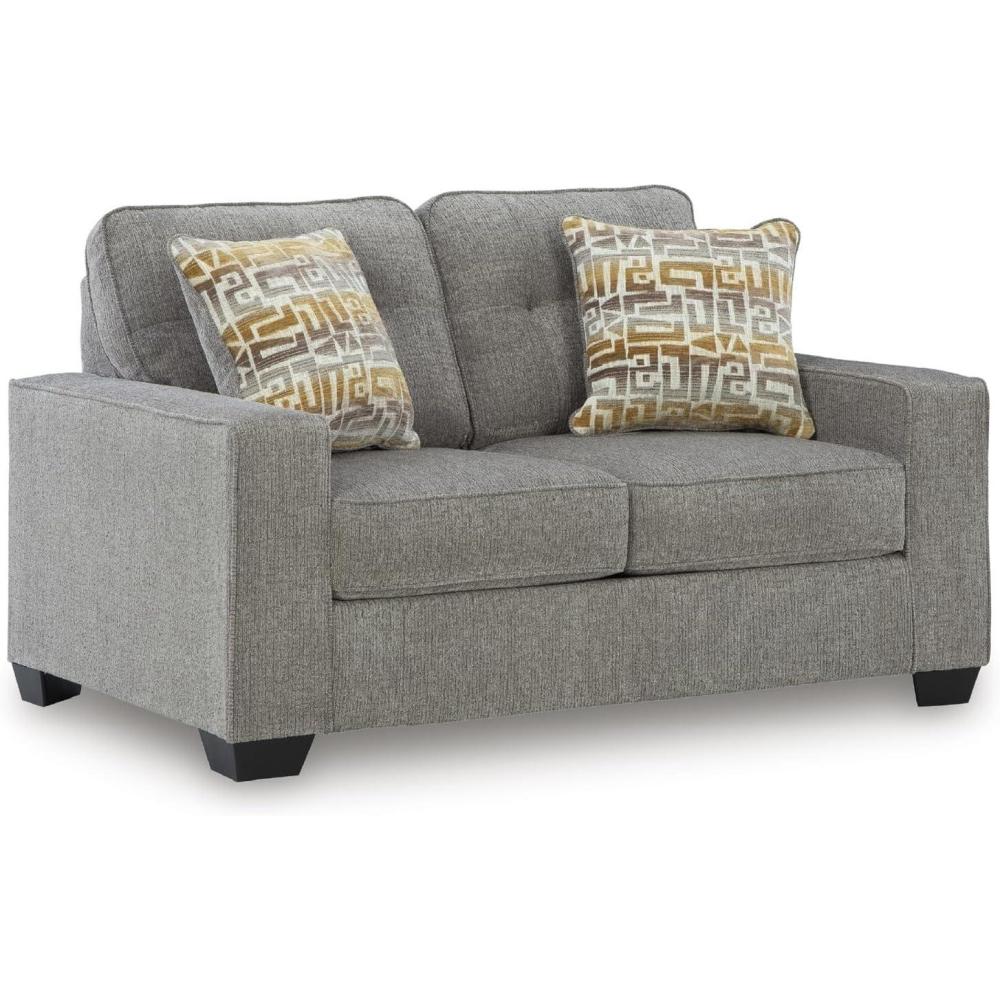 imageSignature Design by Ashley Fanciful Classic Loveseat with Tufted Cushion and Removable Cushion Light Gray