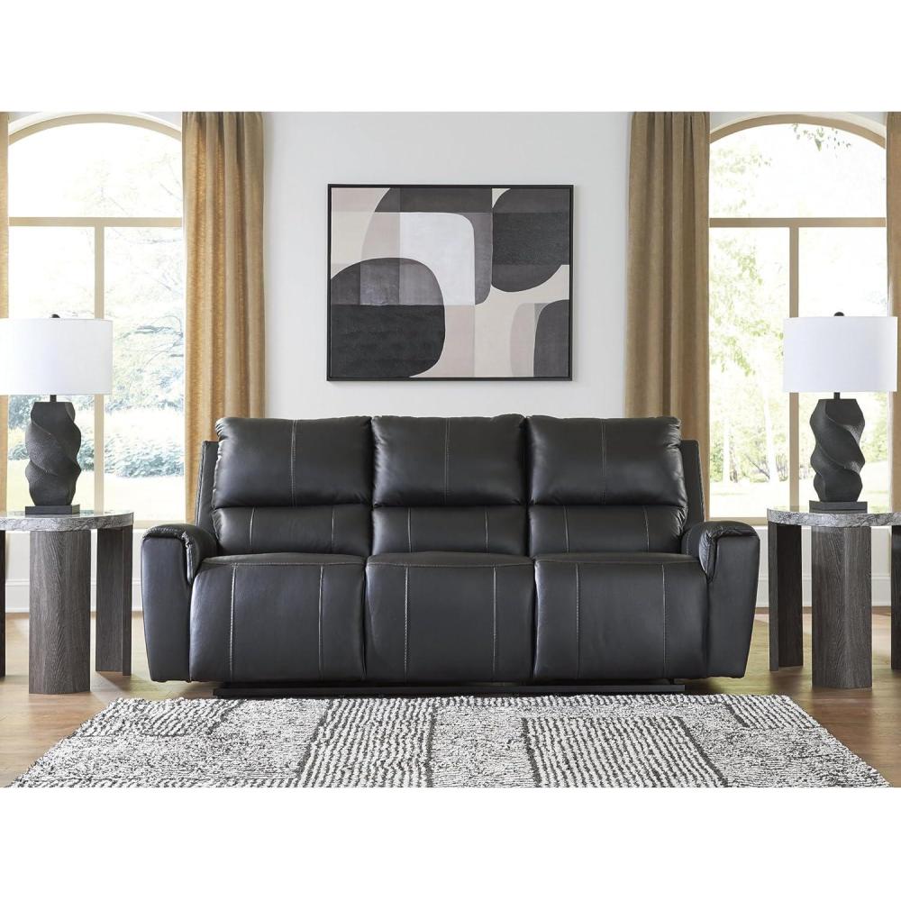 imageSignature Design by Ashley Glassmere Contemporary DualSided Leather Match Reclining Sofa with Position Lock Black