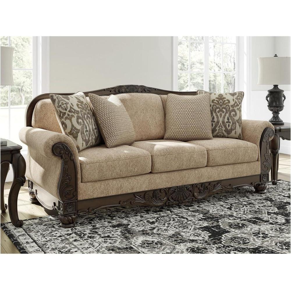 imageSignature Design by Ashley Havenworth Classic Anti Sag Sofa with Reversible Seat Cushion and 4 Accent Pillows Beige ampamp Dark Brown