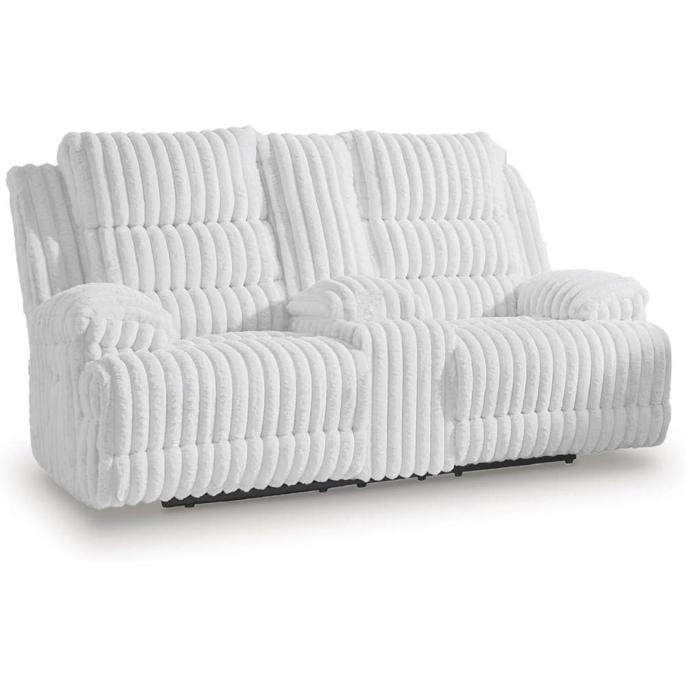 imageSignature Design by Ashley Higgesbee Contemporary Power Reclining Loveseat with Console USB Charging Port Storage and 2 Cup Holders Light Gray