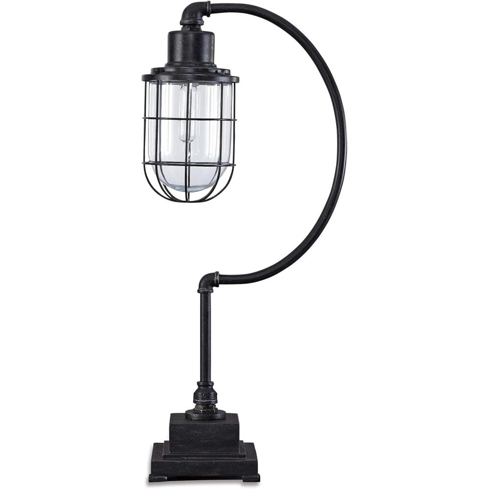 imageSignature Design by Ashley Jae Industrial 3325quot Metal Desk Lamp with Glass Shade Black with Antique Finish