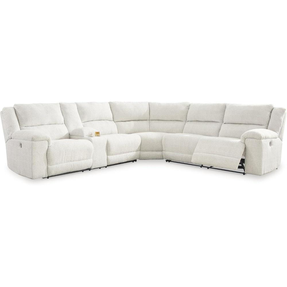 imageSignature Design by Ashley Keensburg Modern LShaped Left Arm Facing 3Piece Power Reclining Sectional with USB Ports Console Storage and 2 Cup Holders WhiteLeft Arm Facing