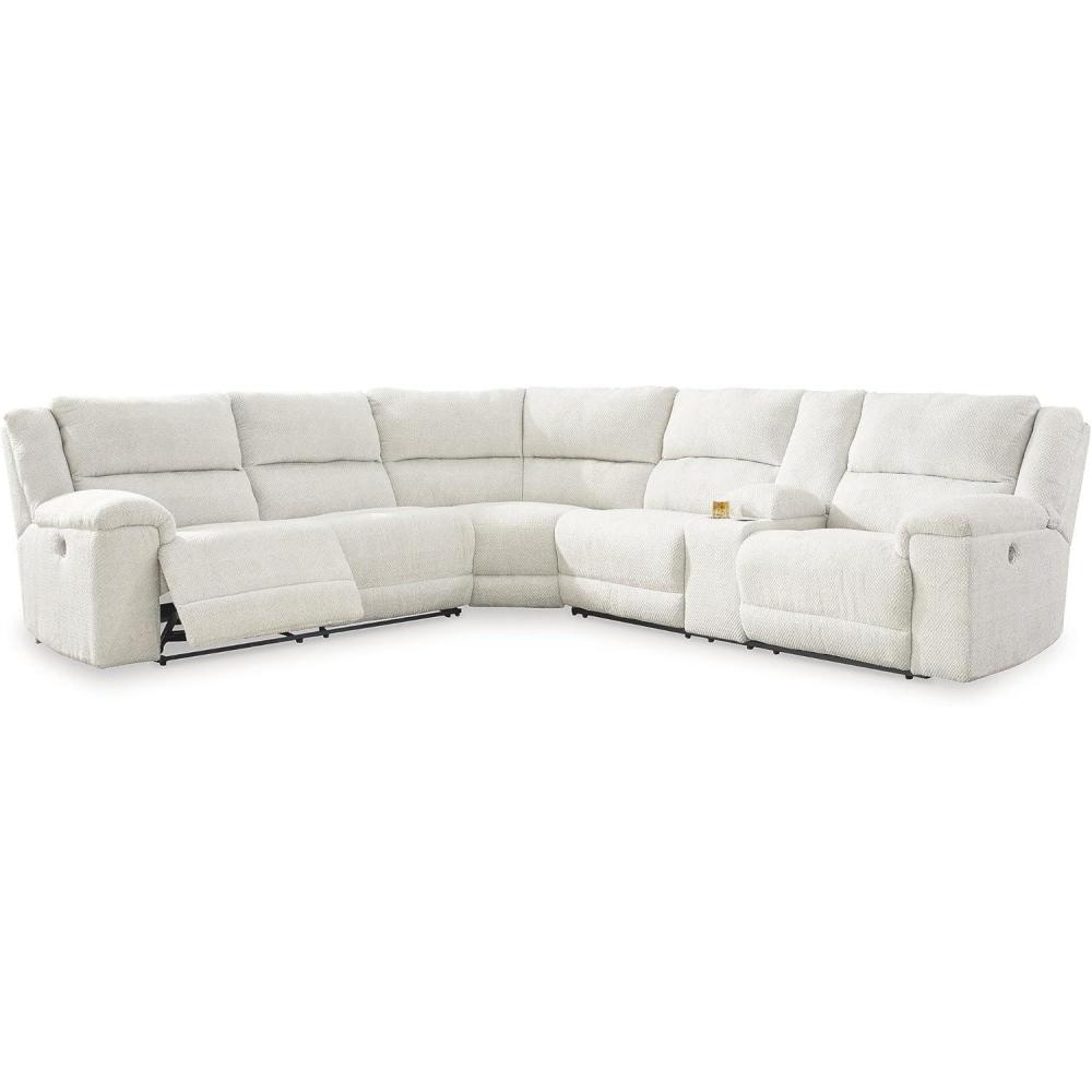 imageSignature Design by Ashley Keensburg Modern LShaped Left Arm Facing 3Piece Power Reclining Sectional with USB Ports Console Storage and 2 Cup Holders WhiteRight Arm Facing