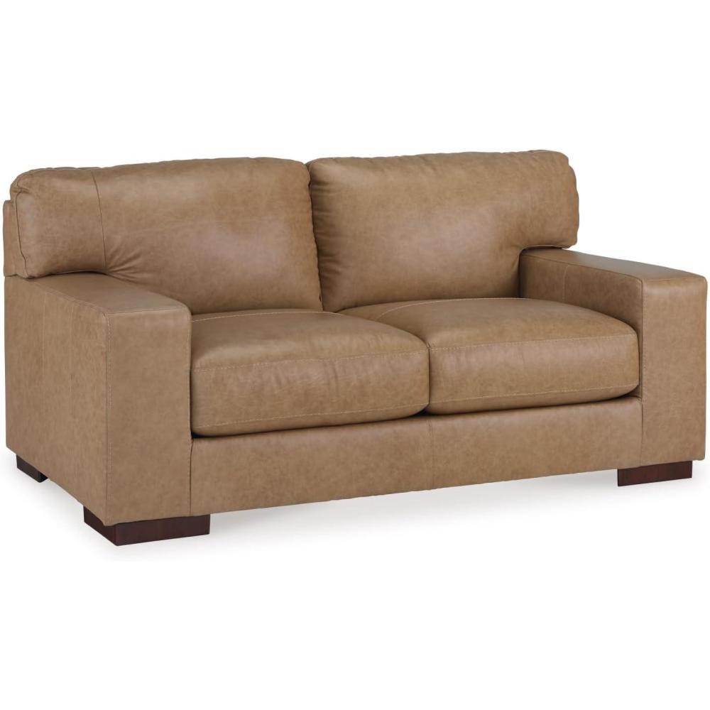 imageSignature Design by Ashley Lombardia Contemporary Leather Match Loveseat Light BrownLight Brown
