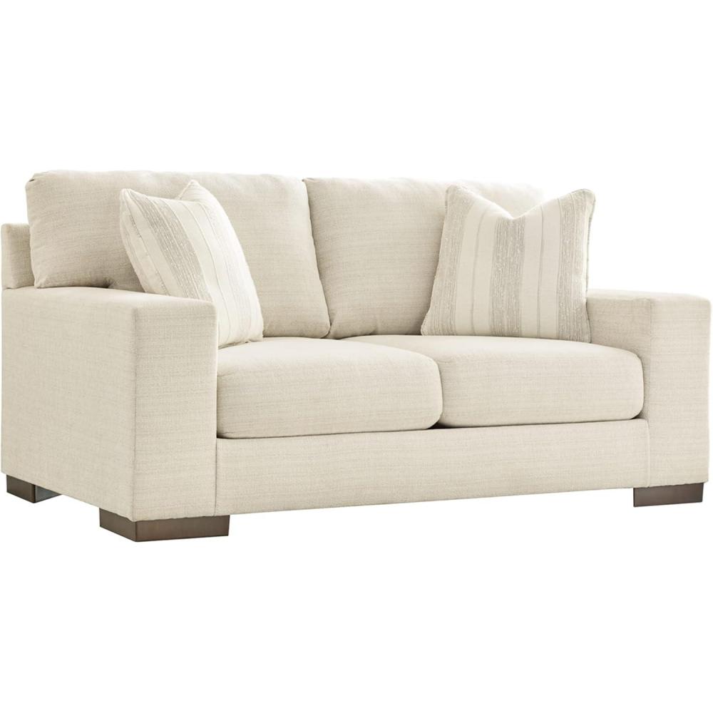imageSignature Design by Ashley Maggie Contemporary Upholstered Loveseat with Accent Pillows OffWhiteOffwhite