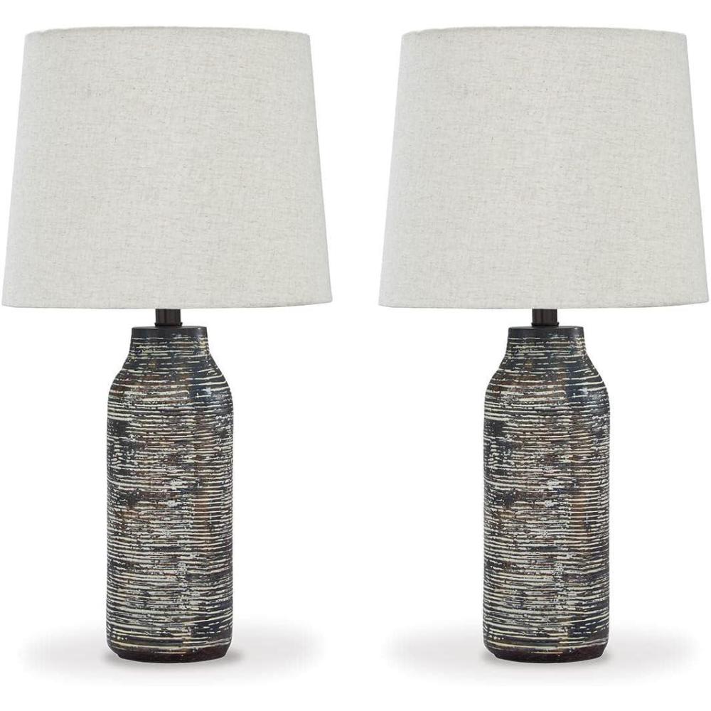 imageSignature Design by Ashley Mahima Eclectic Paper Table Lamp 2 Count  255quot Black ampamp WhiteMahima